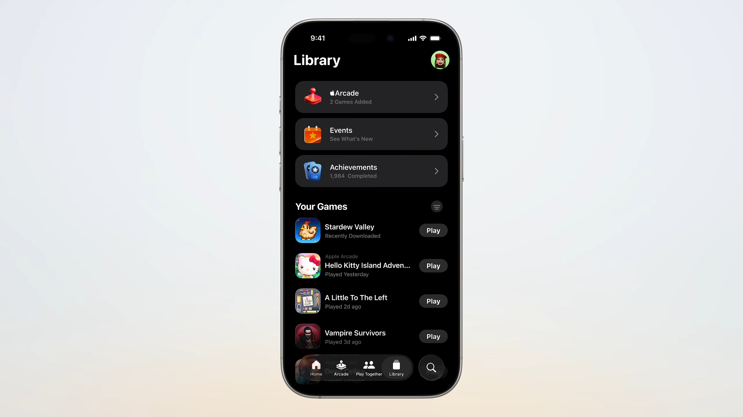 The new Apple Games has a library tab that might remind you of Podcasts or Spotify.
