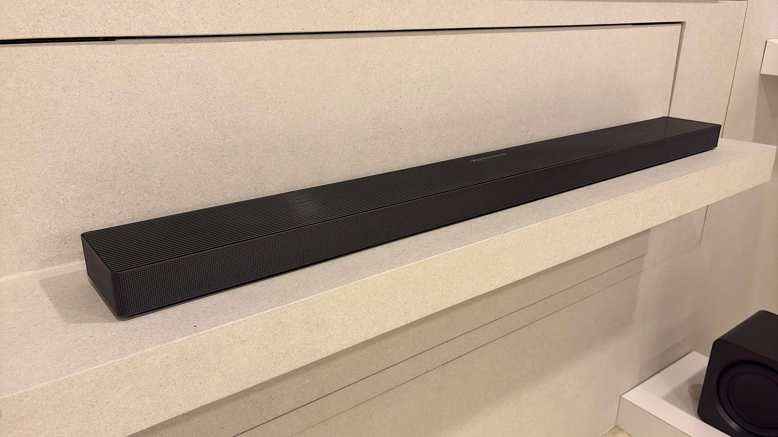 Samsung's QS700F can also be laid flat on a shelf or stand like any other soundbar. 