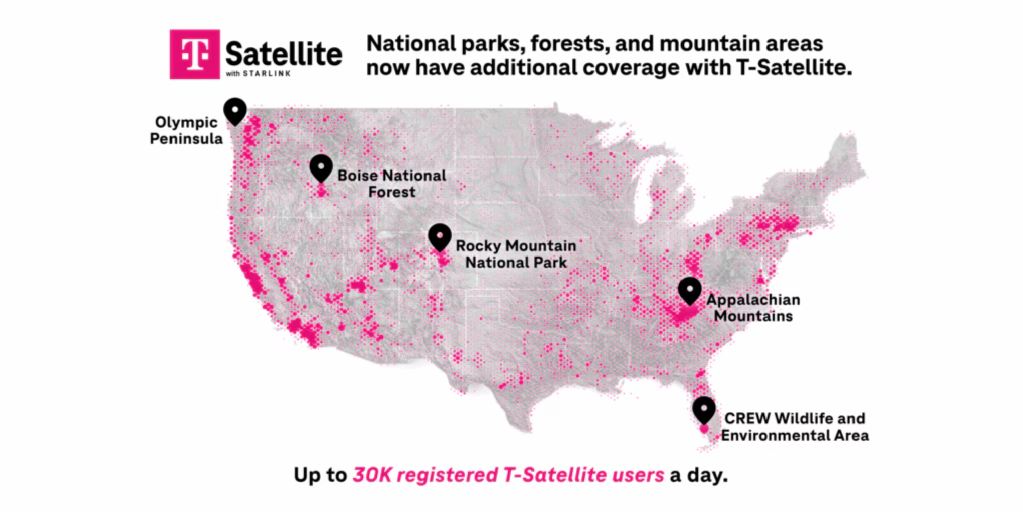 A map of T-Satellite coverage areas.