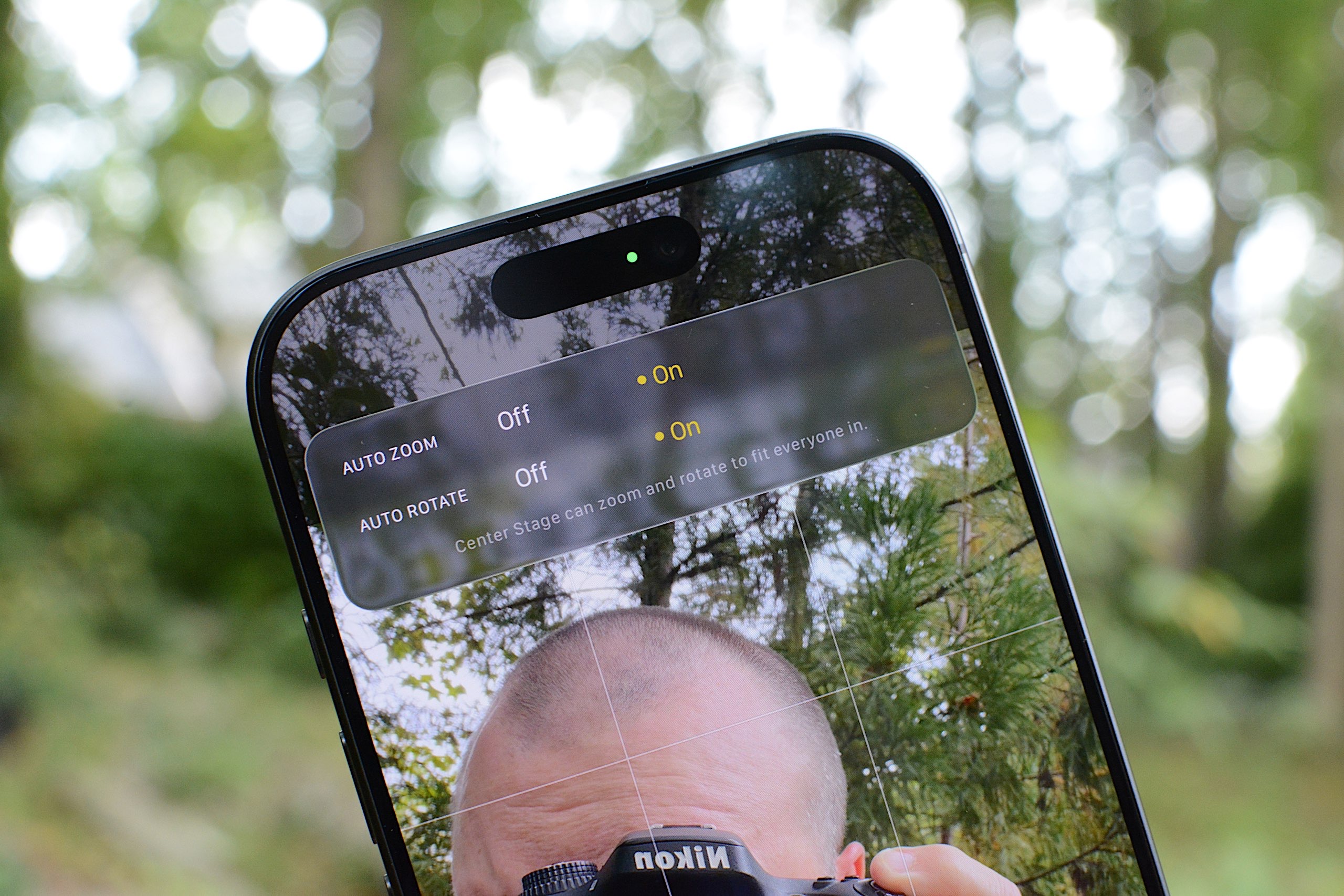 The front camera has been upgraded with a square sensor for Apple's Center Stage feature. 