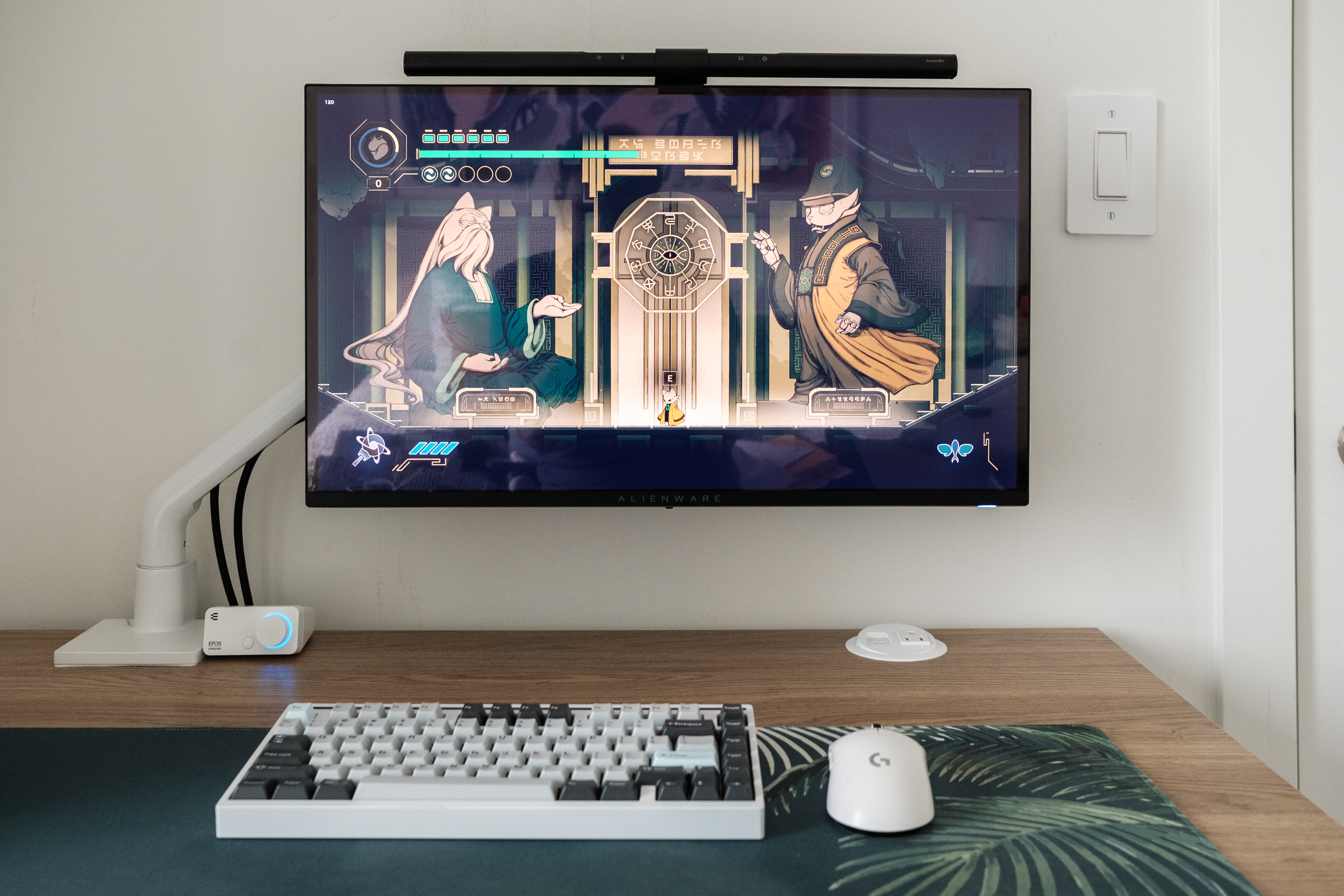 The Alienware AW2725Q displays a scene from Nine Sols.