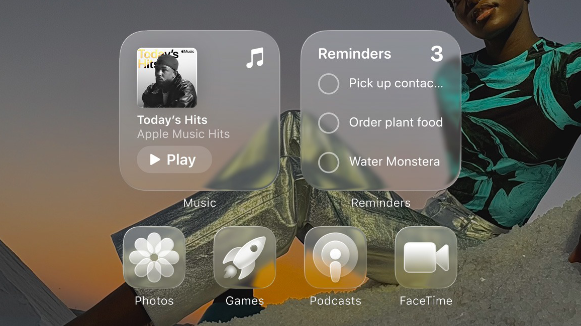Screenshot from iOS 26, showing translucent app icons.