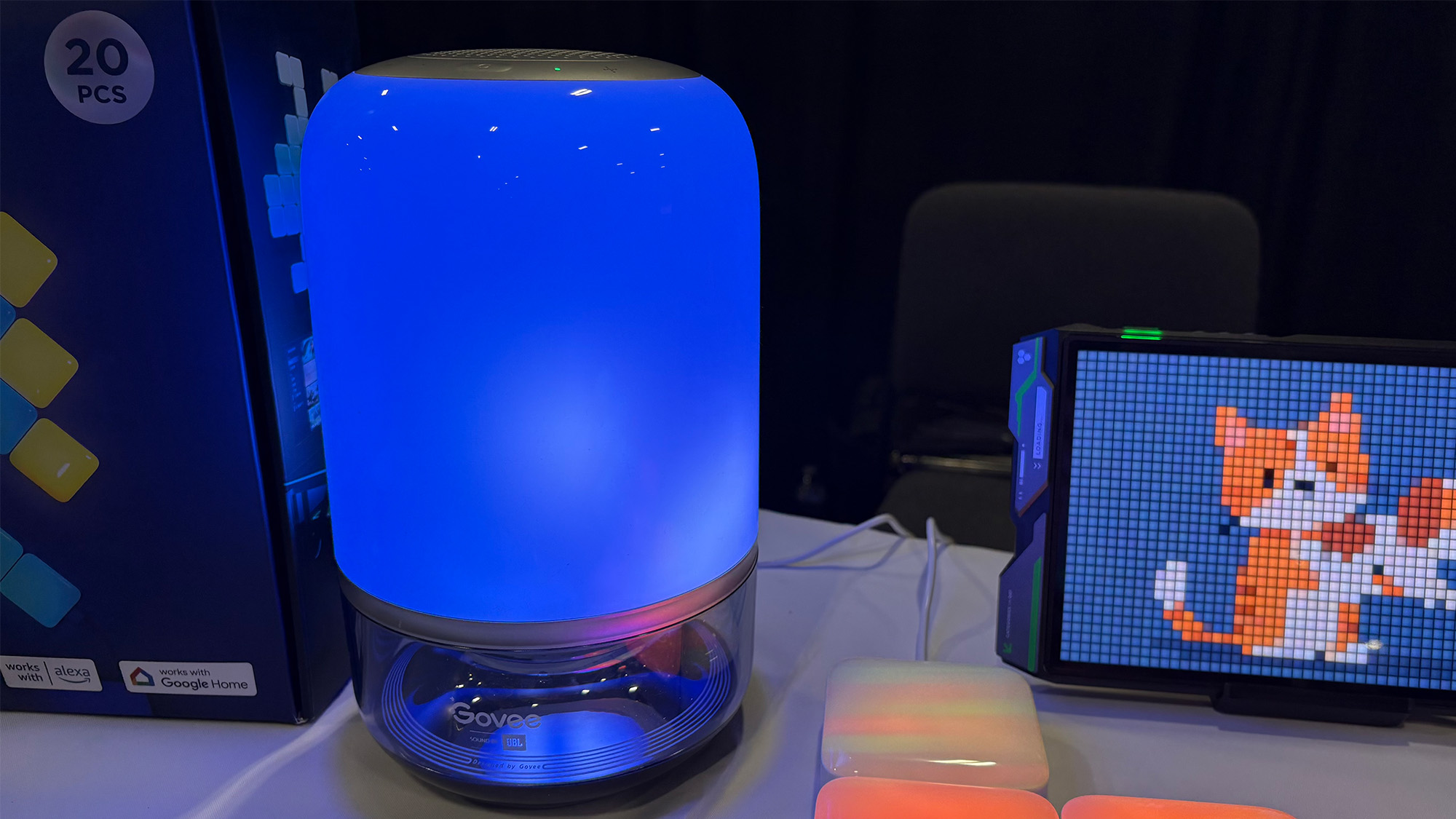 The Govee jbl speaker at CES shows a blue light