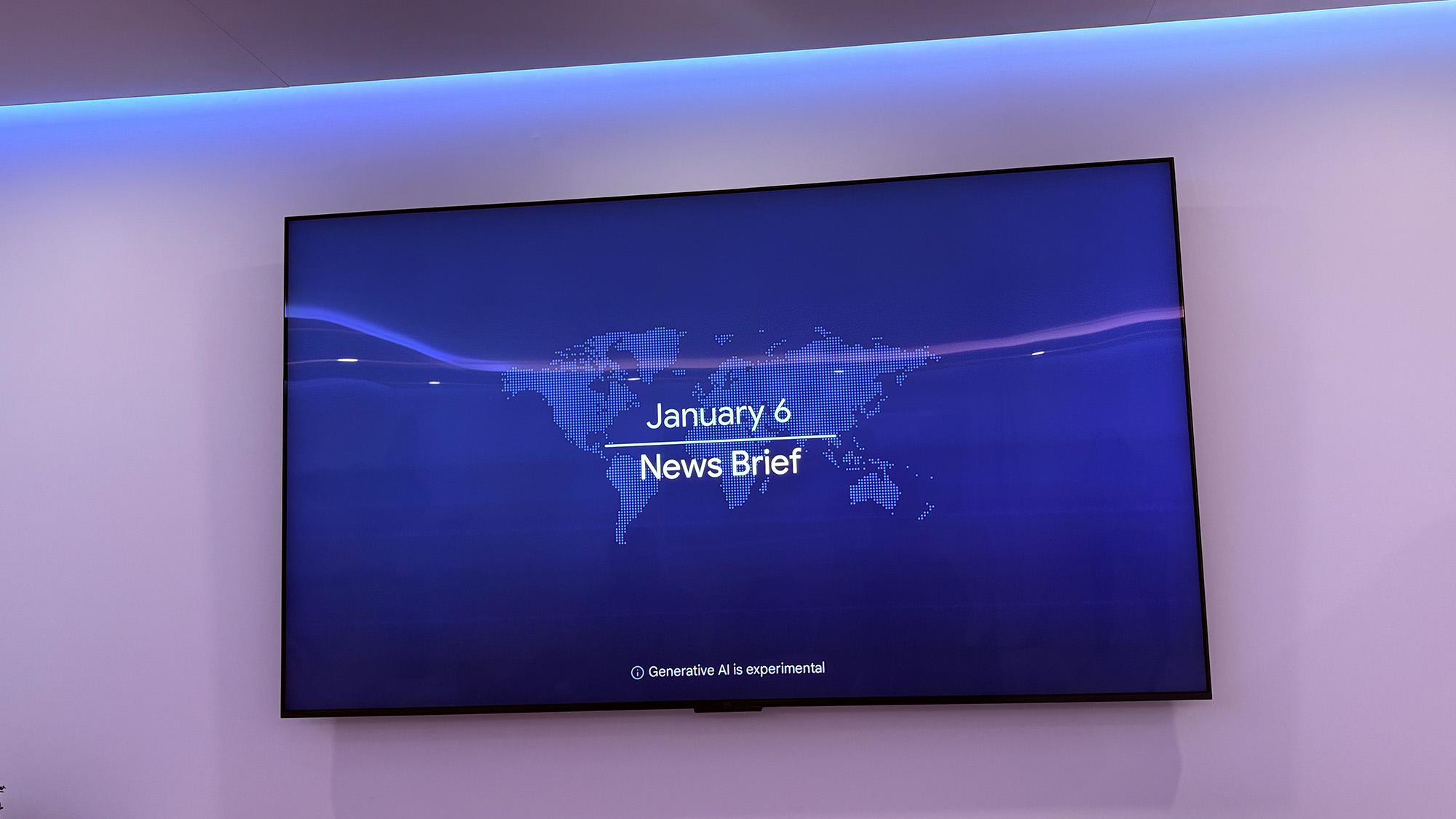 Google TV with Gemini demo showing a news brief 