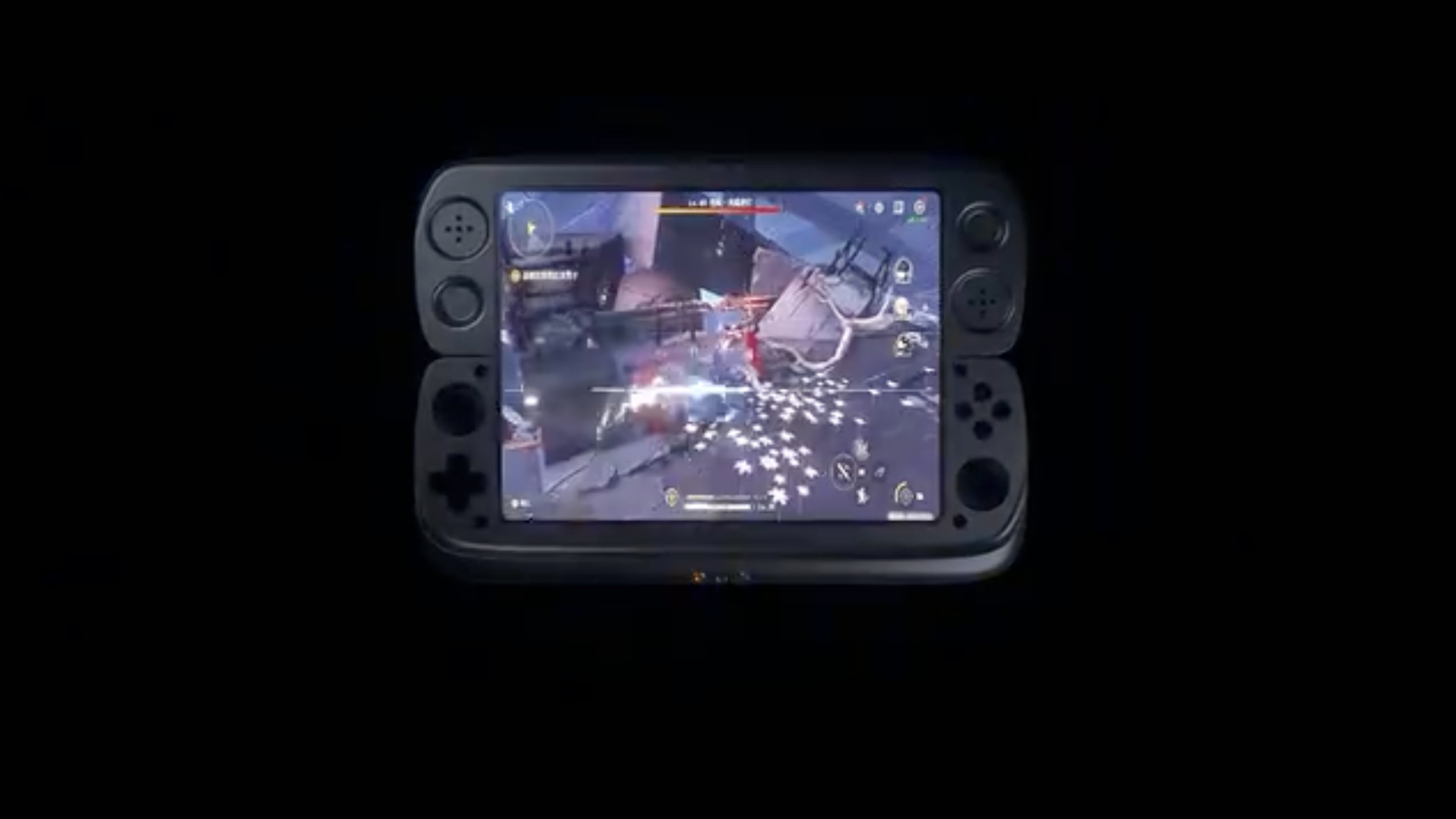 Straight-on view of a retro gaming handheld