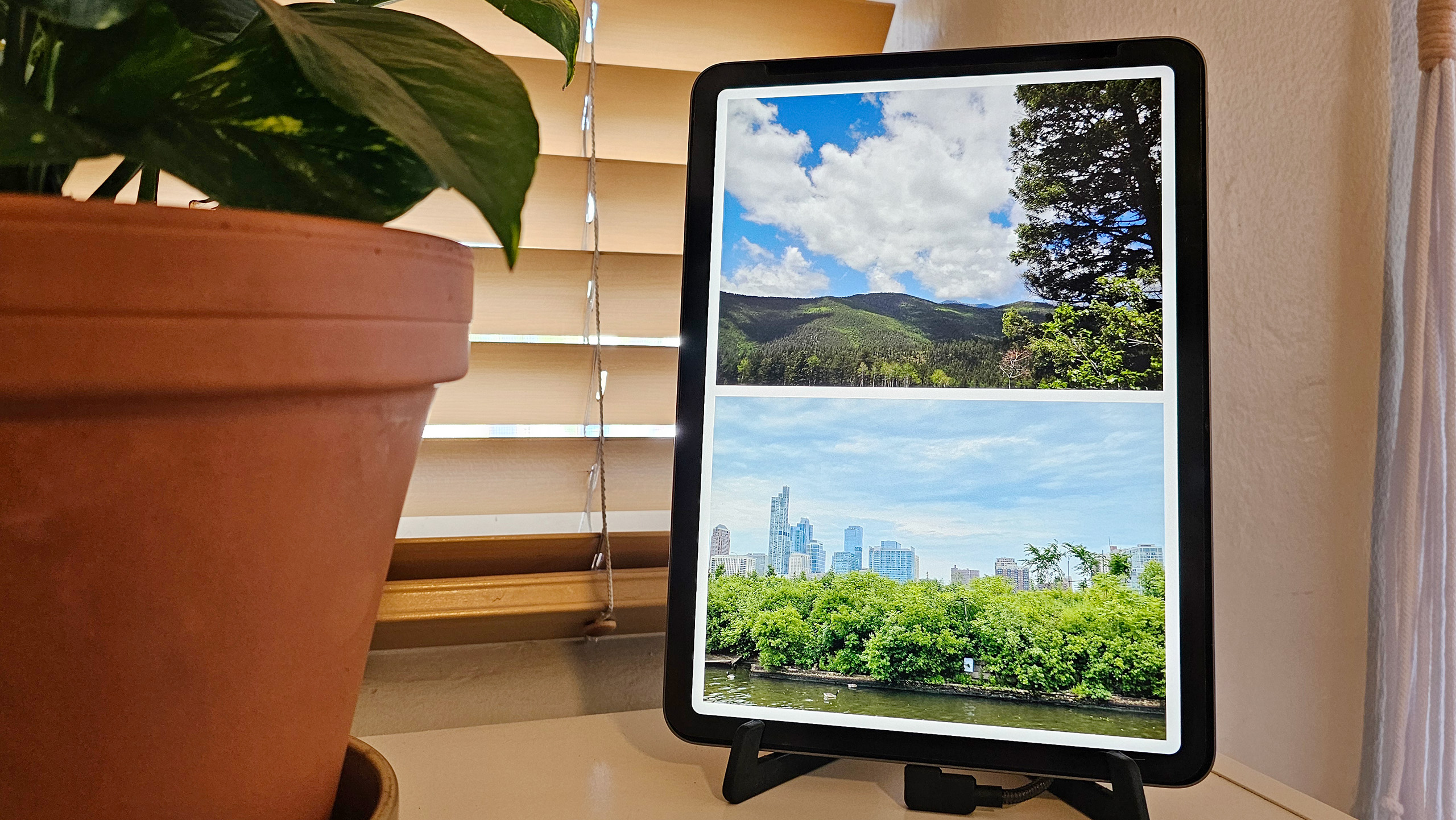 Two landscape images shown side-by-side when the iPad is in portrait orientation. 