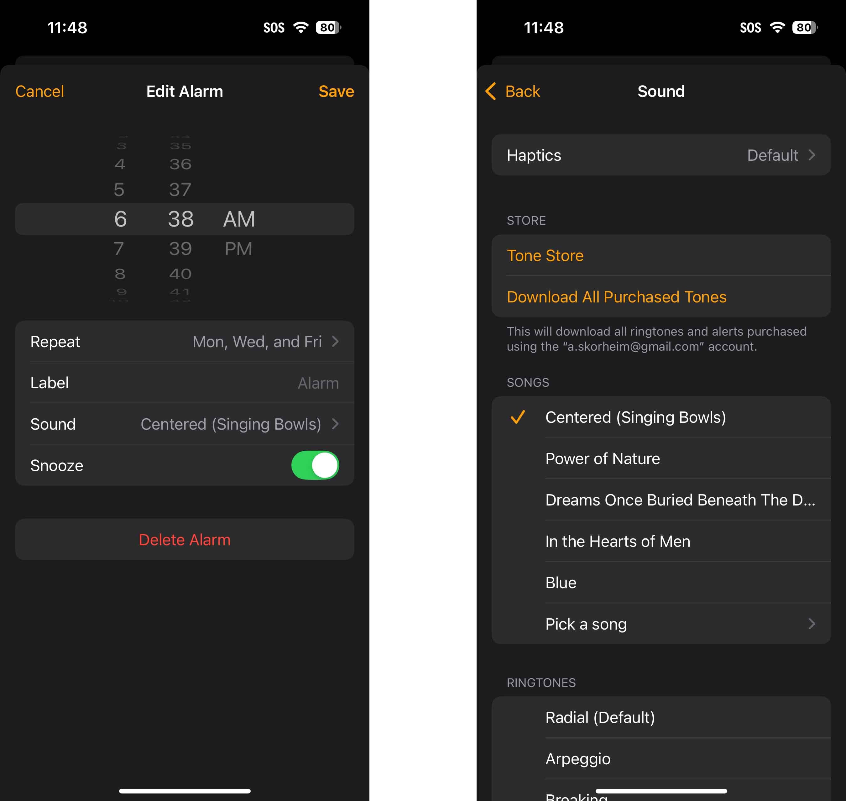 Screenshots of how to set a custom tone for your alarm. 