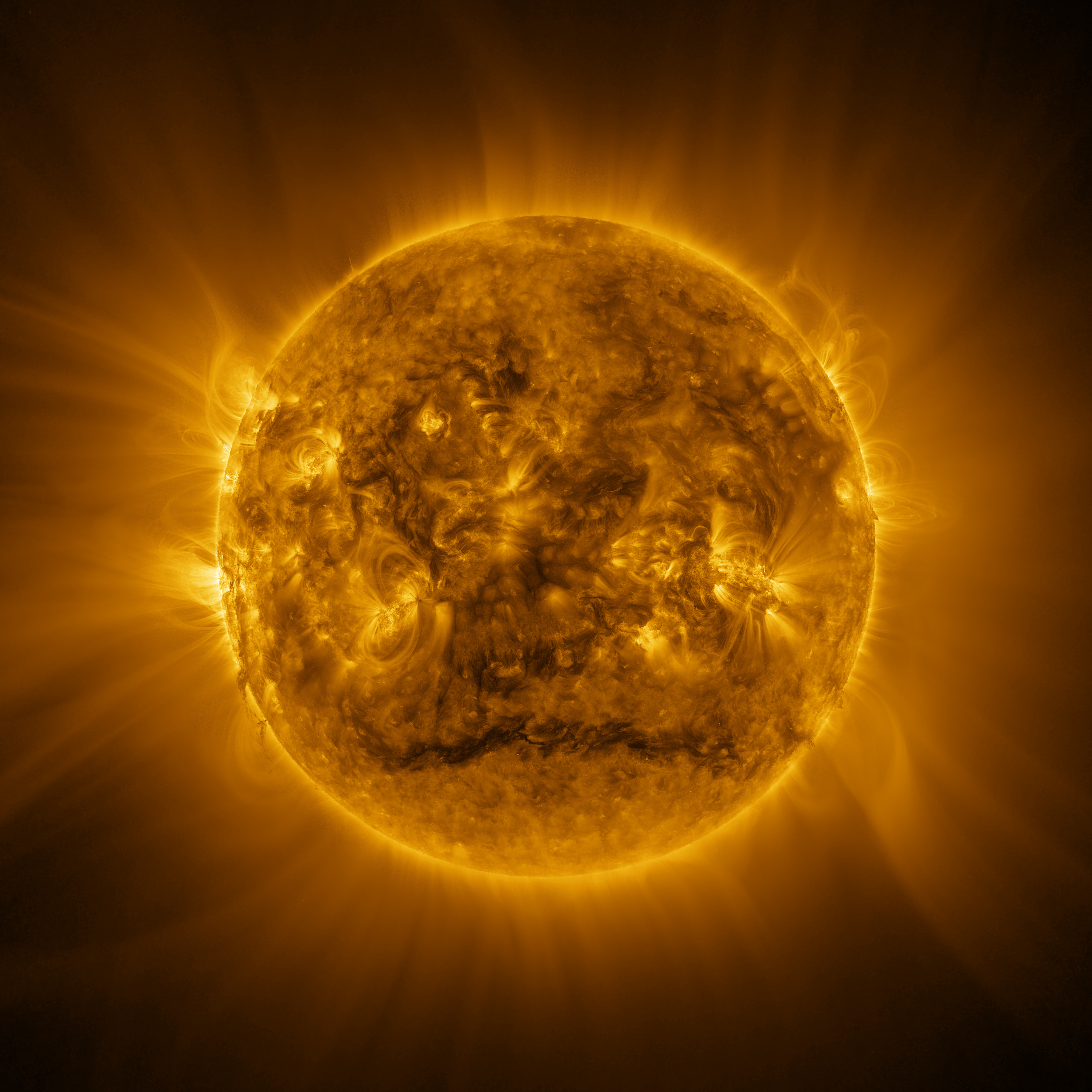 A complete image of the Sun captured by the Solar Orbiter satellite.