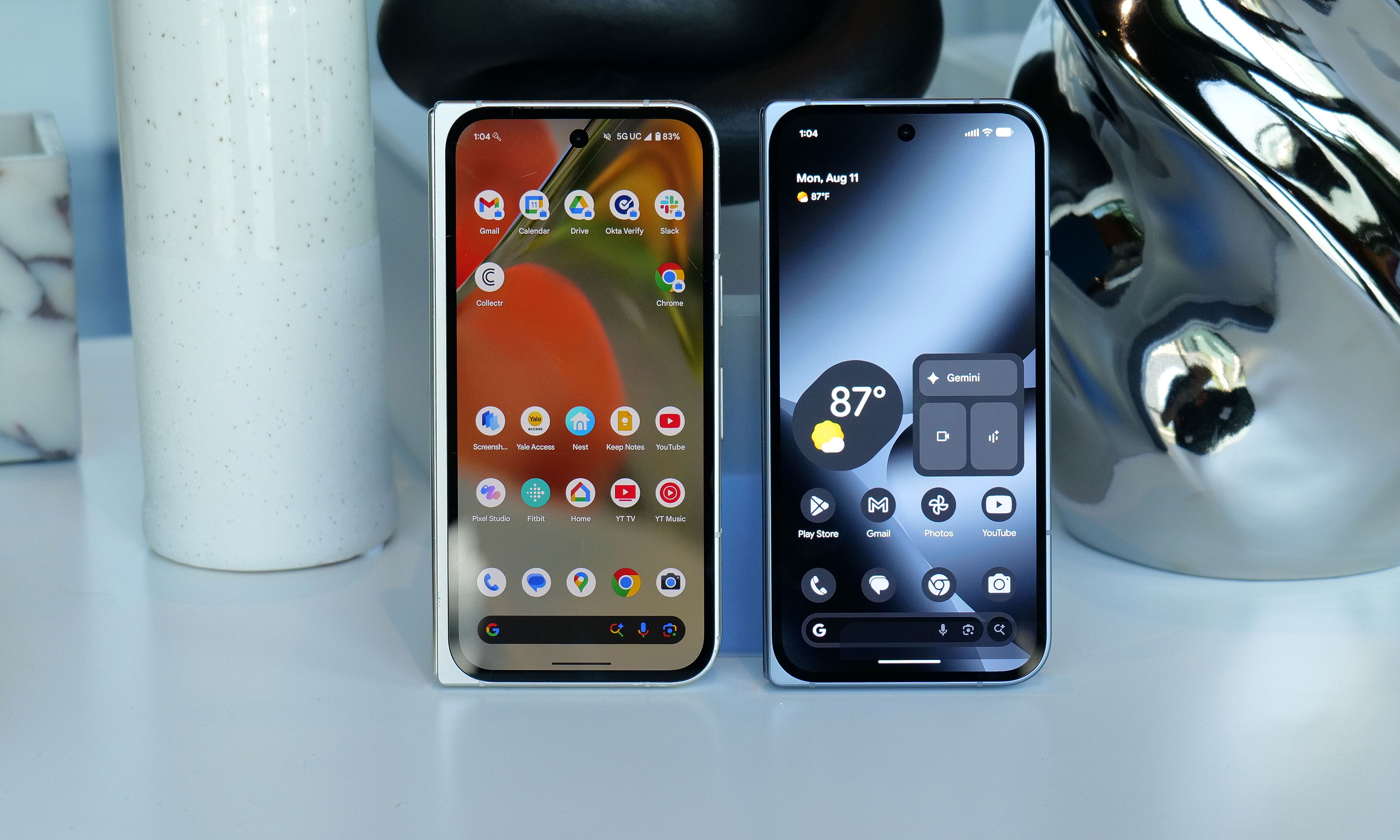 Here's how last year's Pixel 9 Pro Fold (left) compares in size to the new Pixel 10 Pro Fold (right).