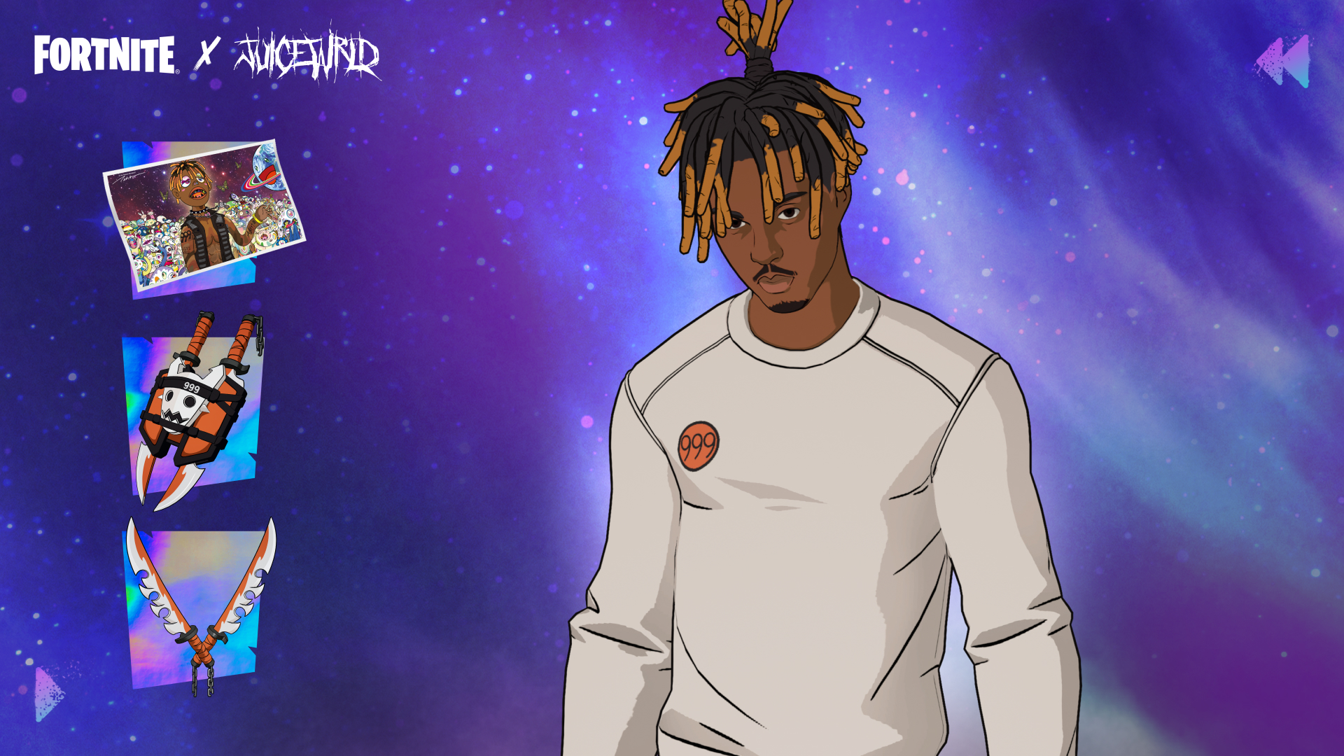 A still from Fortnite showing the Juice WRLD skin