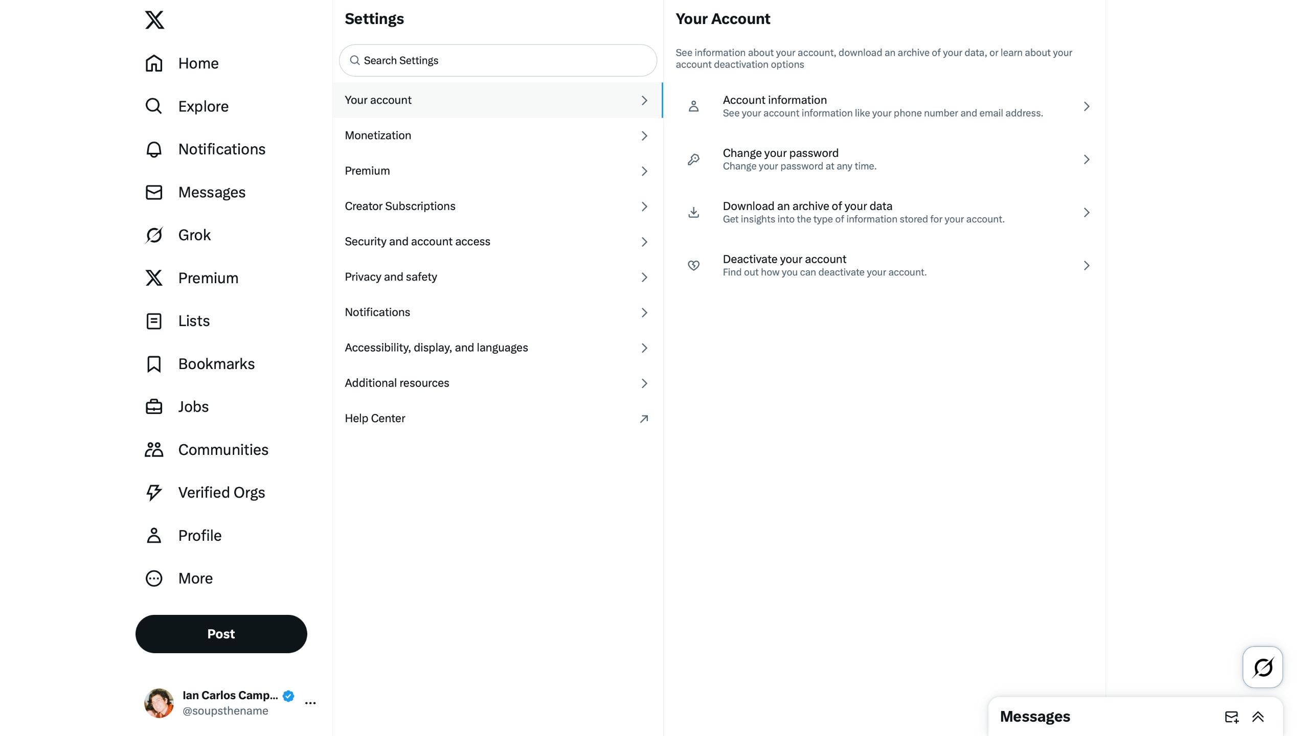 The menu you have to head to in Twitter/X settings that lets you deactivate your account.