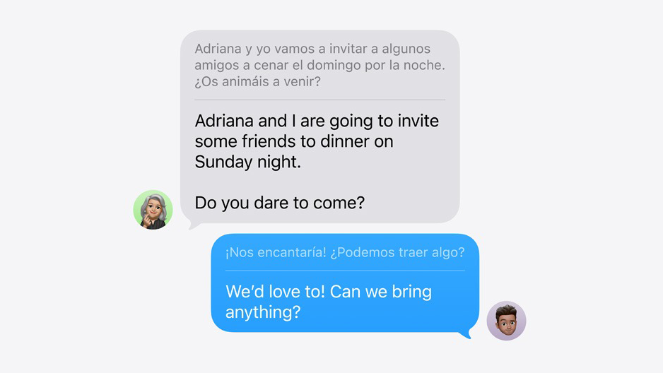 Screenshot of live translation in iOS 26 messages.