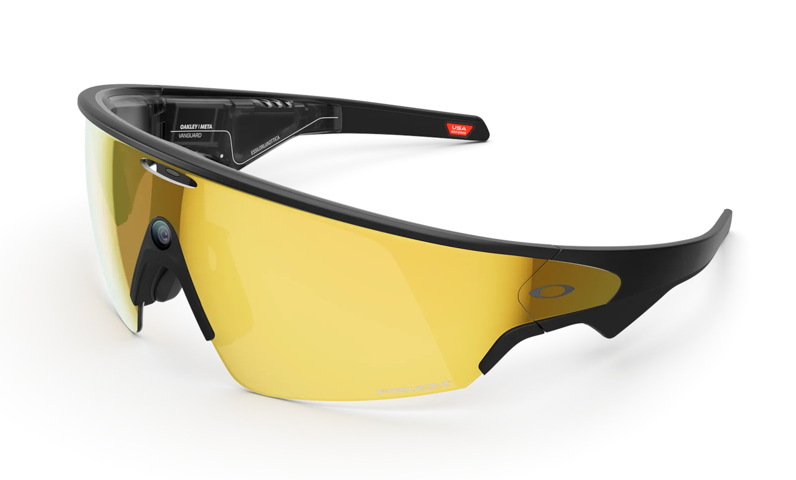 A pair of glasses with yellow reflective lenses.