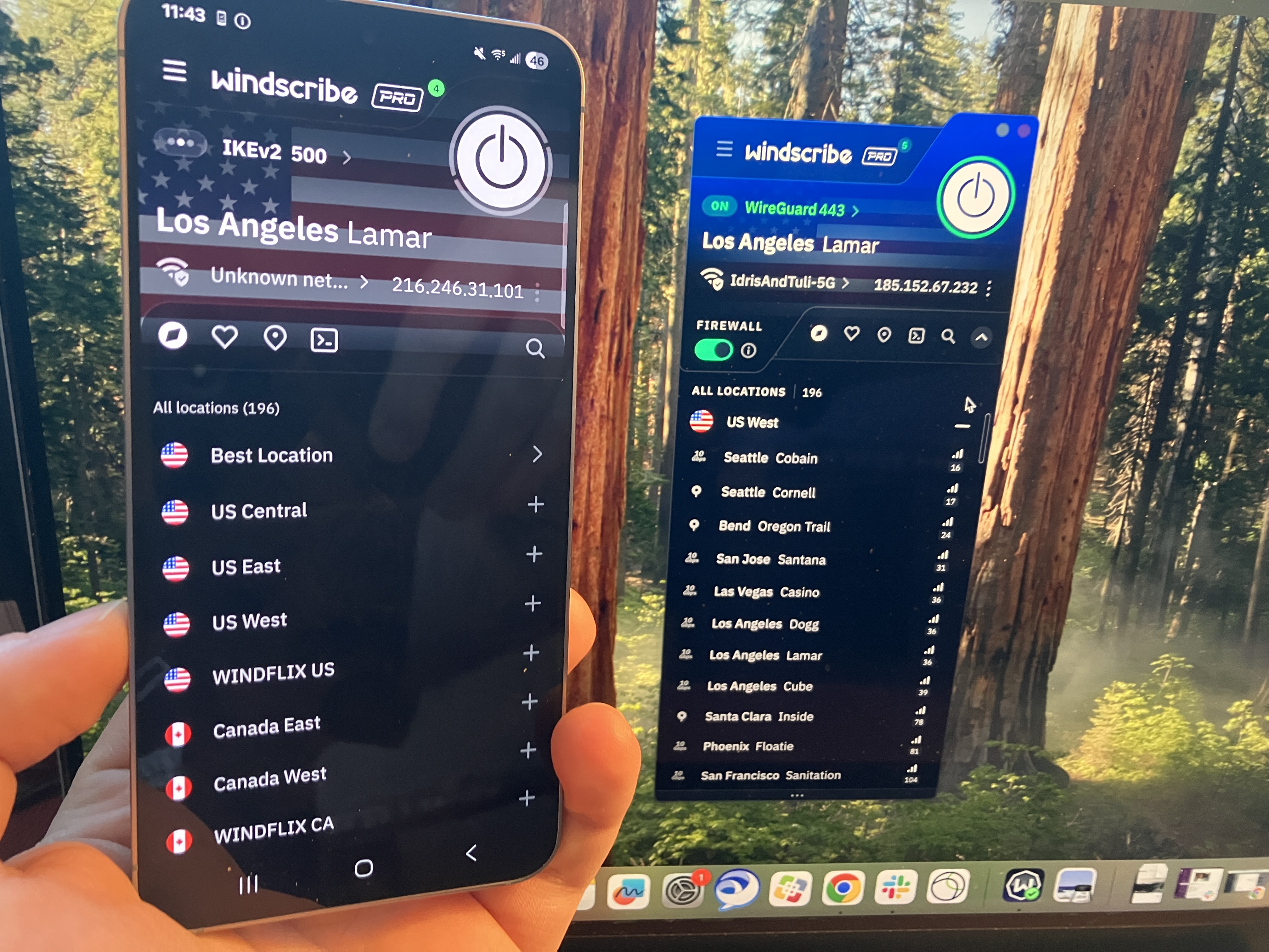A comparison of Windscribe's extremely similar apps on Android and Mac.