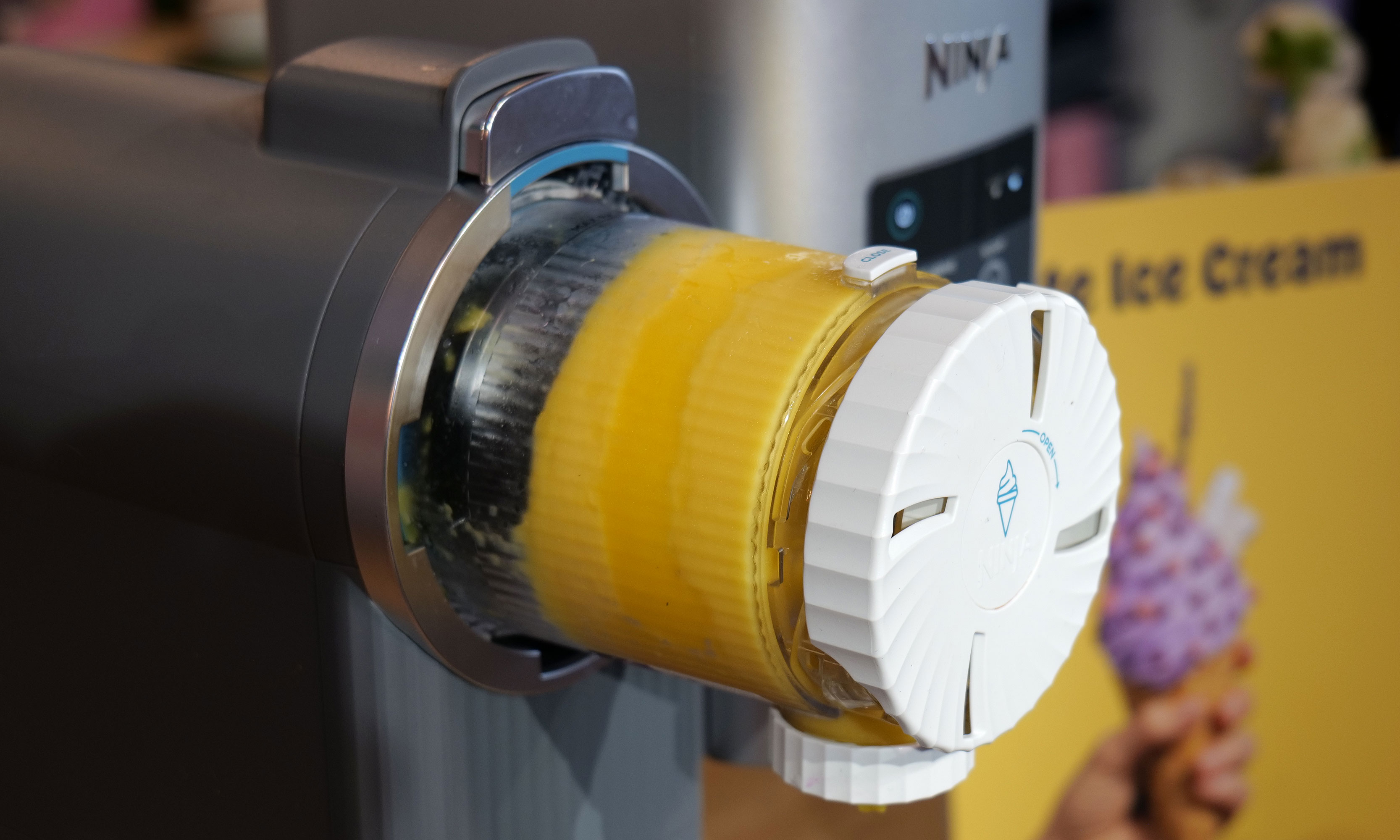 The Ninja Swirl uses a new pint container with a built-in nozzle for dispensing soft serve. 