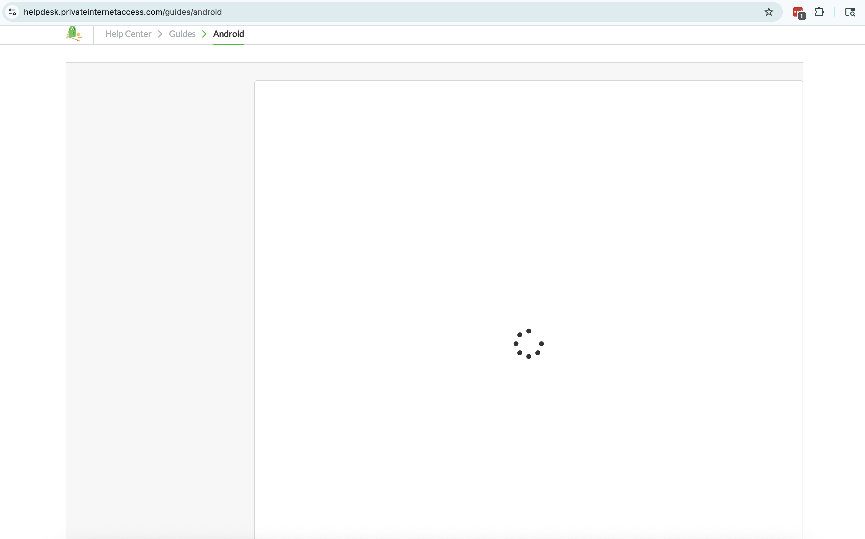 PIA Android help center load failure
