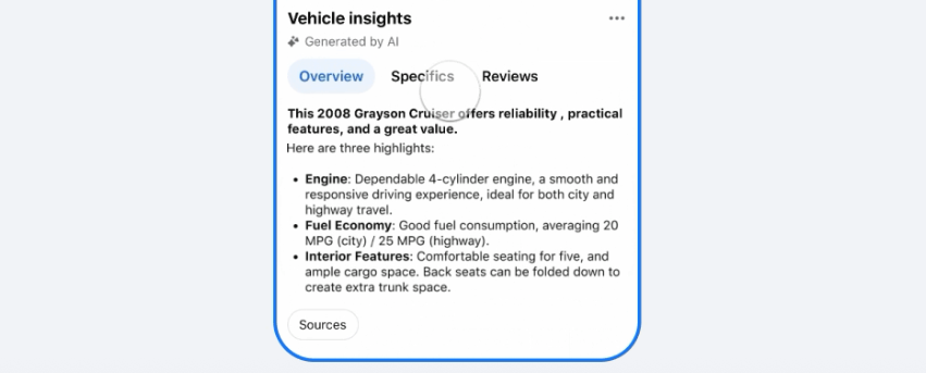 Meta will provide AI-generated insights about vehicles listed on Marketplace.