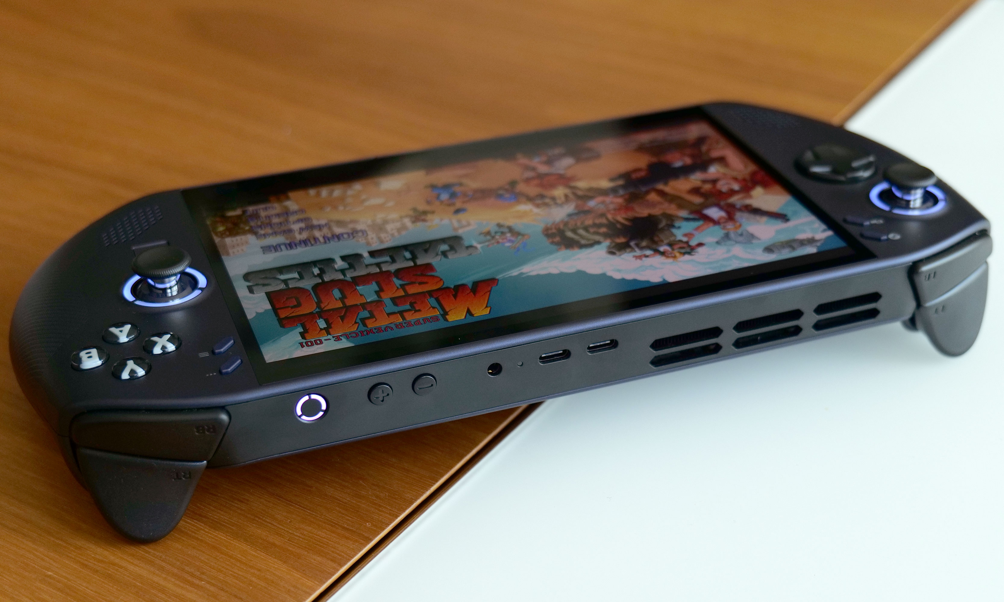 The Legion Go S features dual USB-C ports along with a 3.5mm audio jack. There's also a microSD card slot on bottom for expandable storage. 