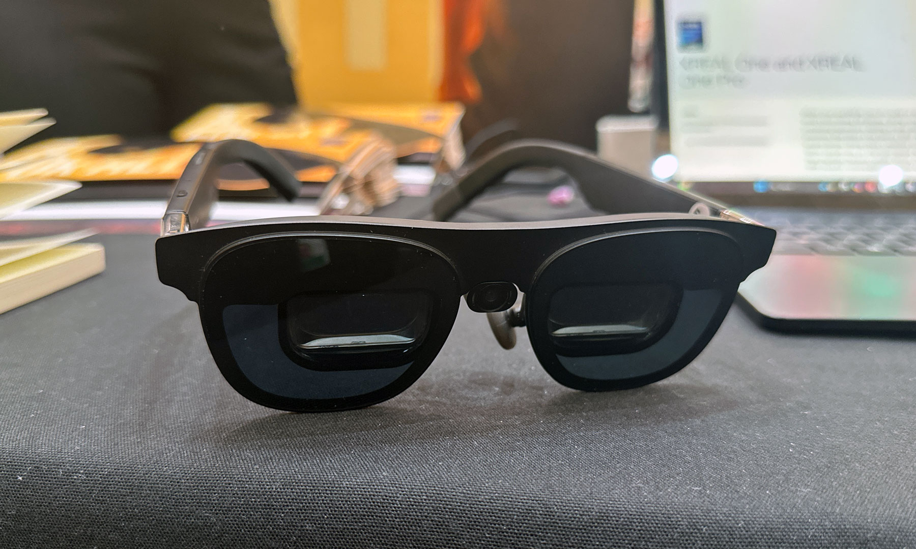 Image of the Xreal One Pro smart glasses on a table.