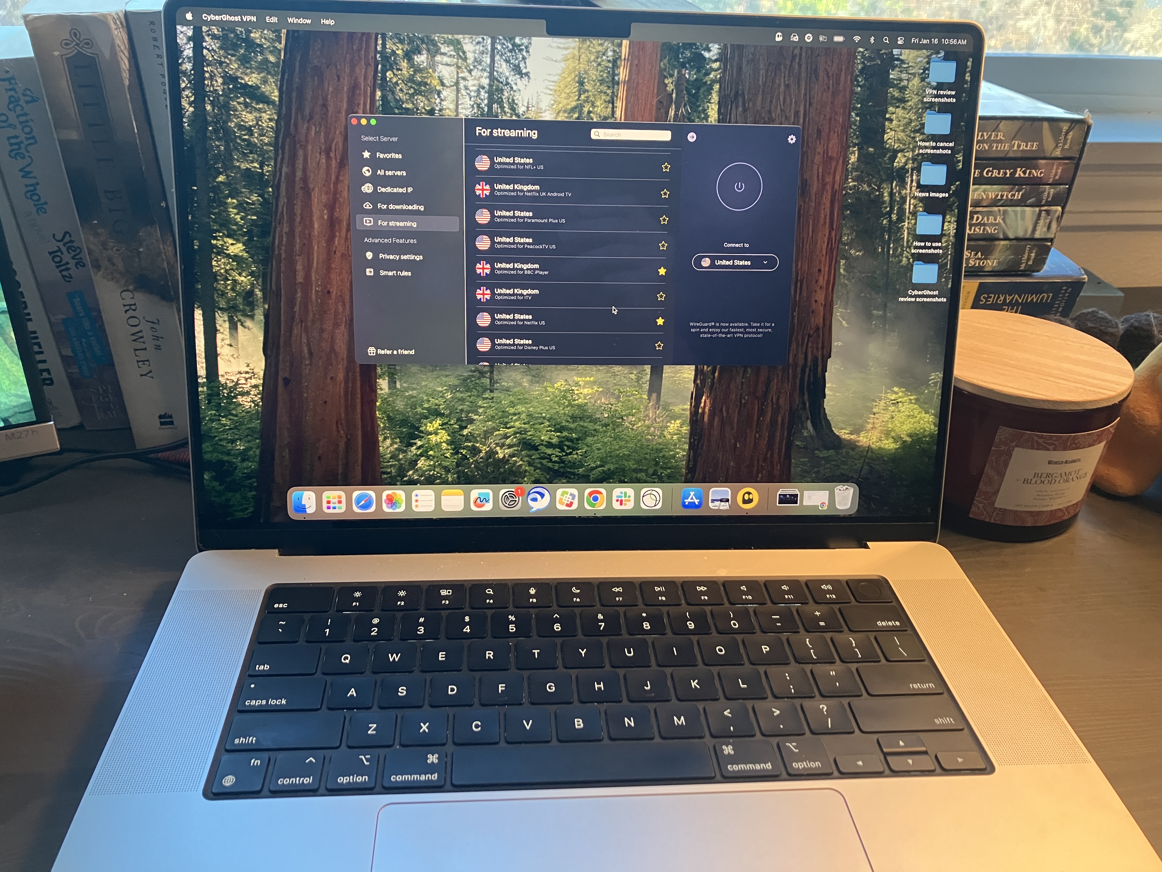 A few of CyberGhost's specialty servers on a MacBook.