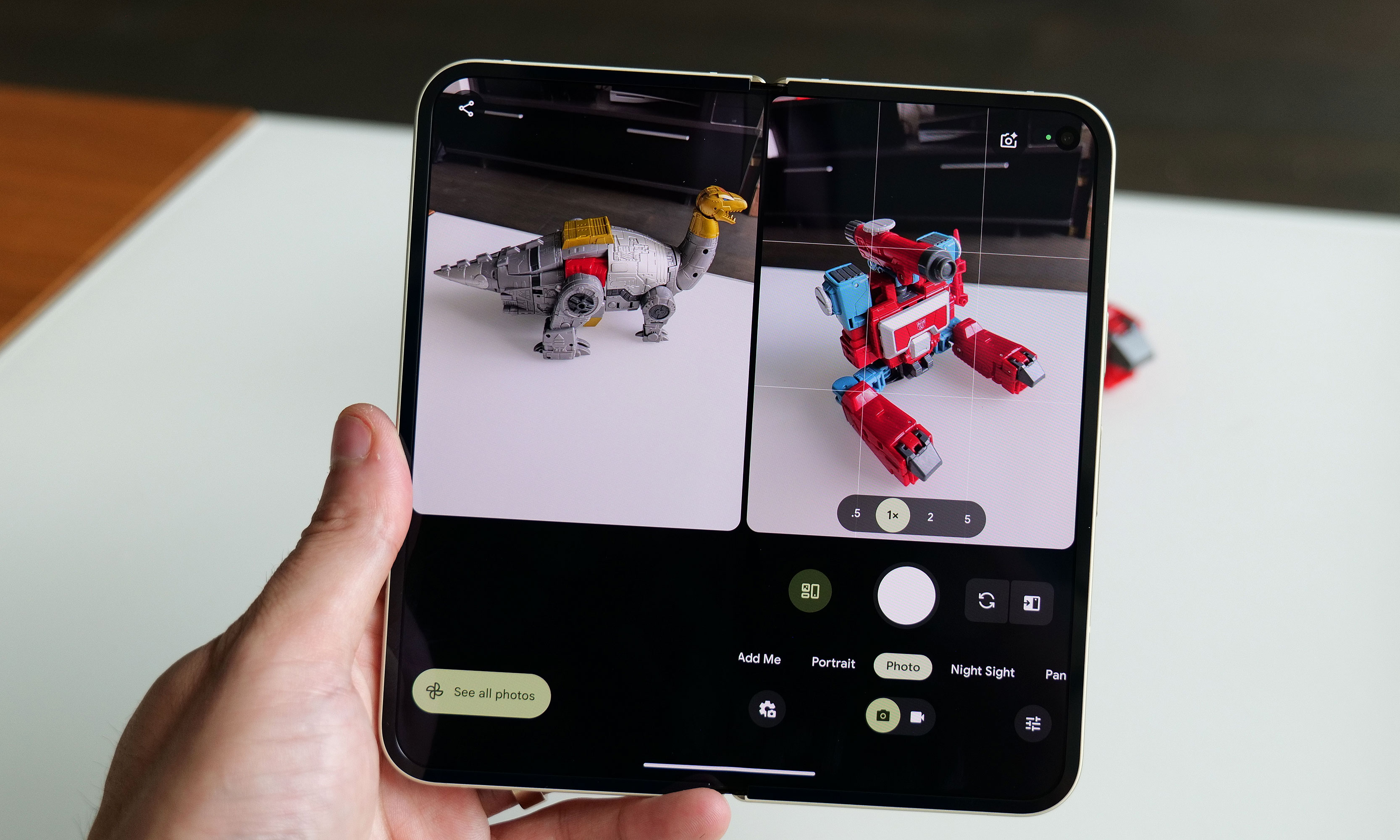 The new UI for the Pixel 10 Pro Fold's camera app makes much better use of the phone's big flexible screen. 