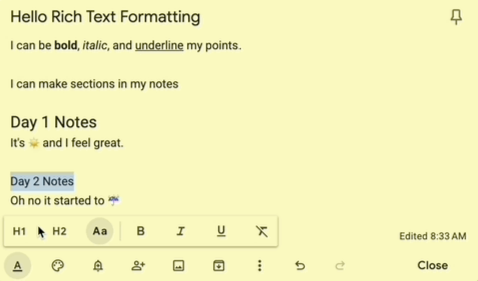 Google Keep updates.