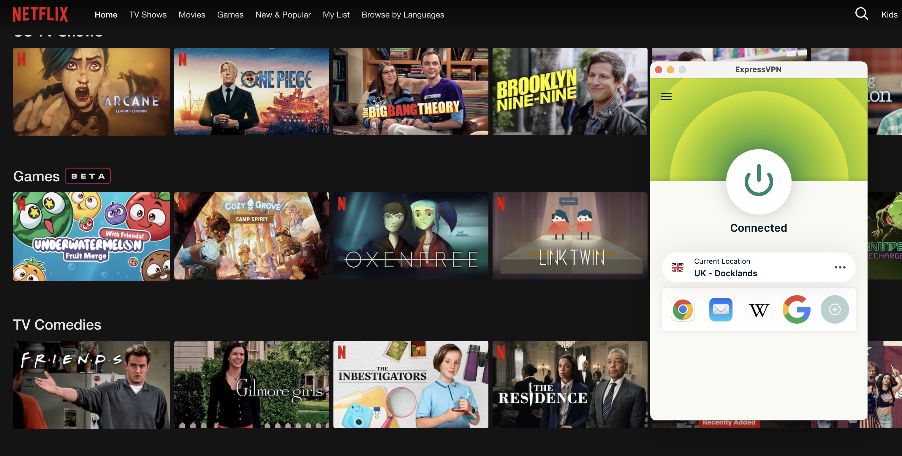 By changing my location to the UK using ExpressVPN, I can see shows on Netflix that aren't listed in the US.