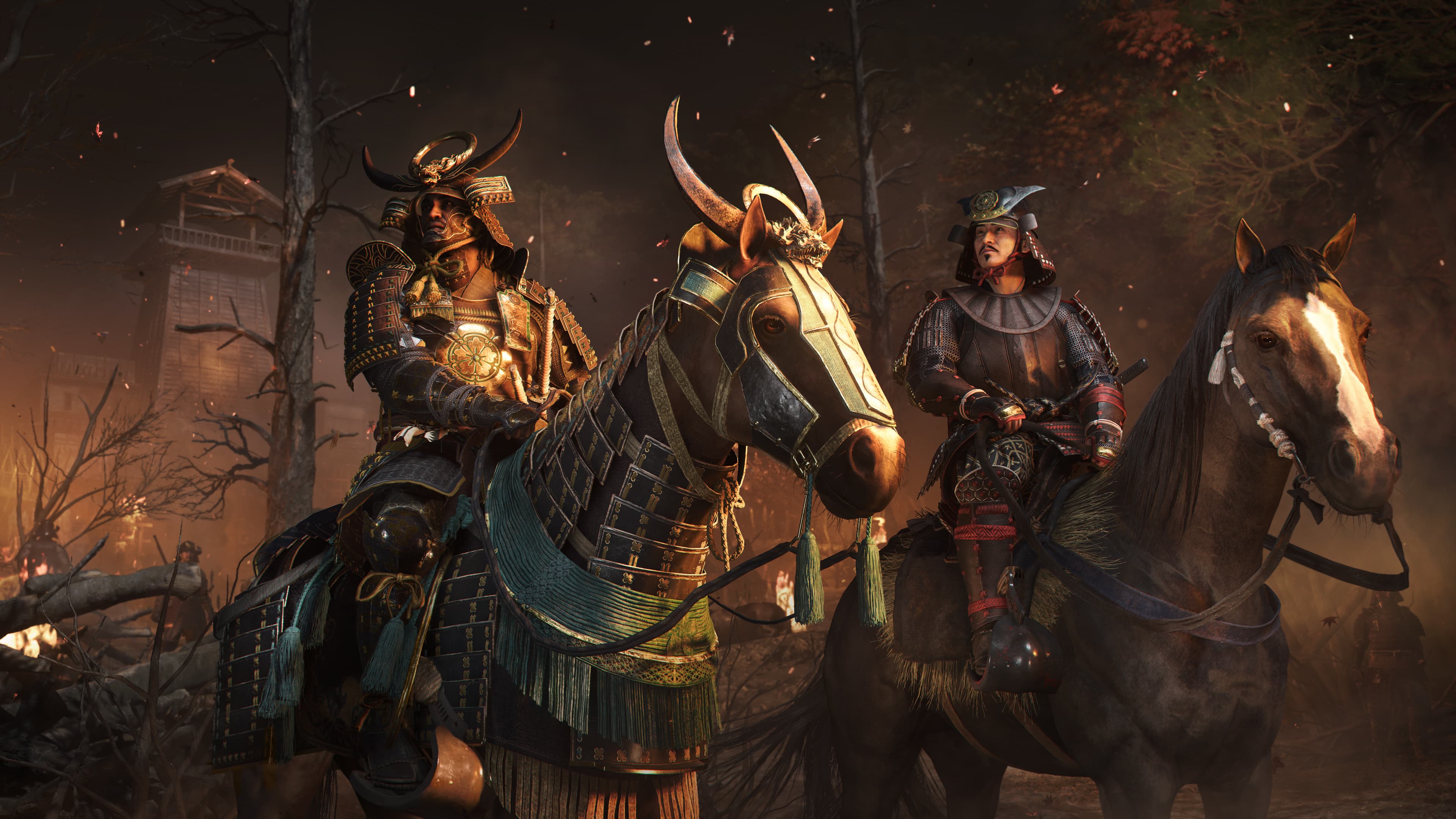 Two armored samurai on horseback in Assassin's Creed Shadows