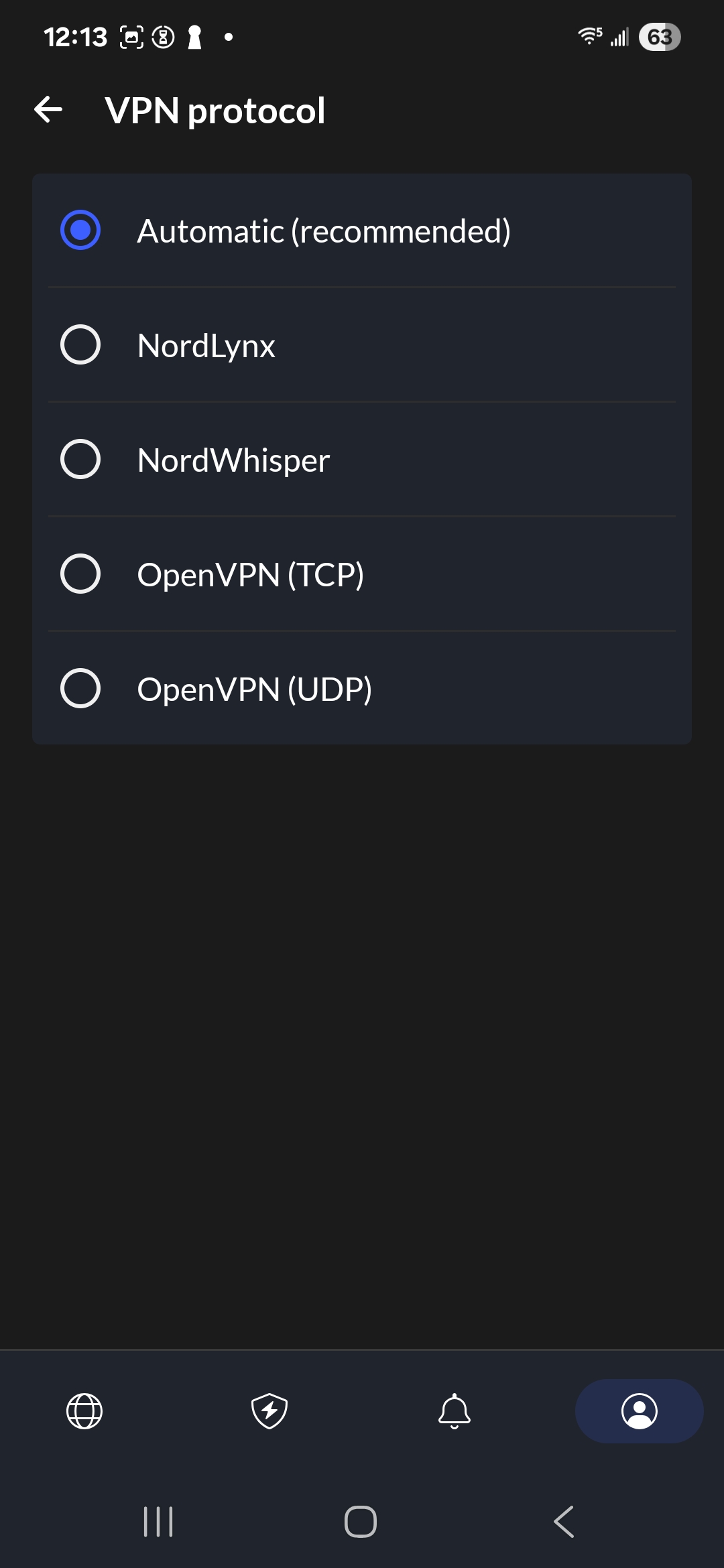 NordVPN protocol selection