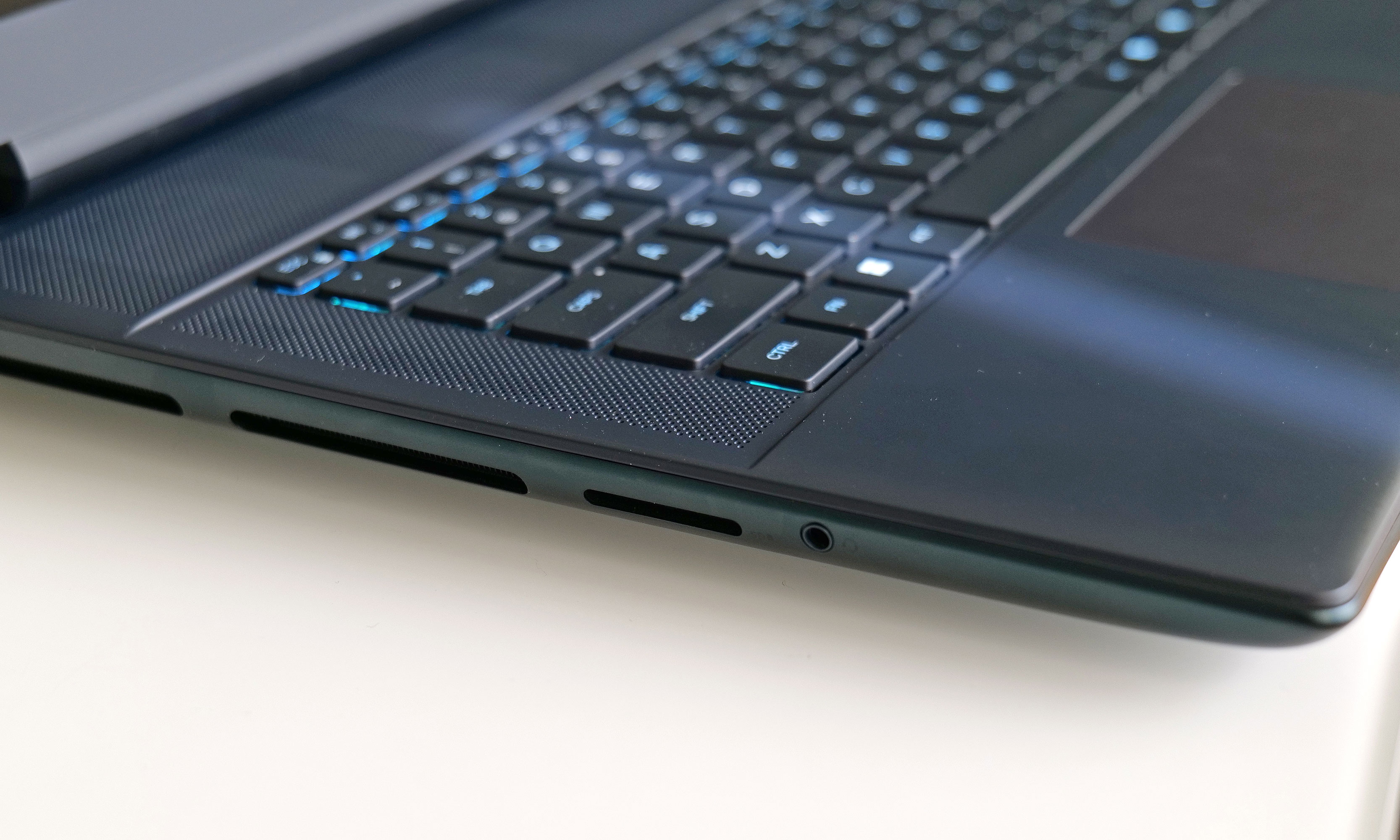 The Area-51 laptop's only two ports that aren't in the back are a microSD card reader and 3.5mm audio. 