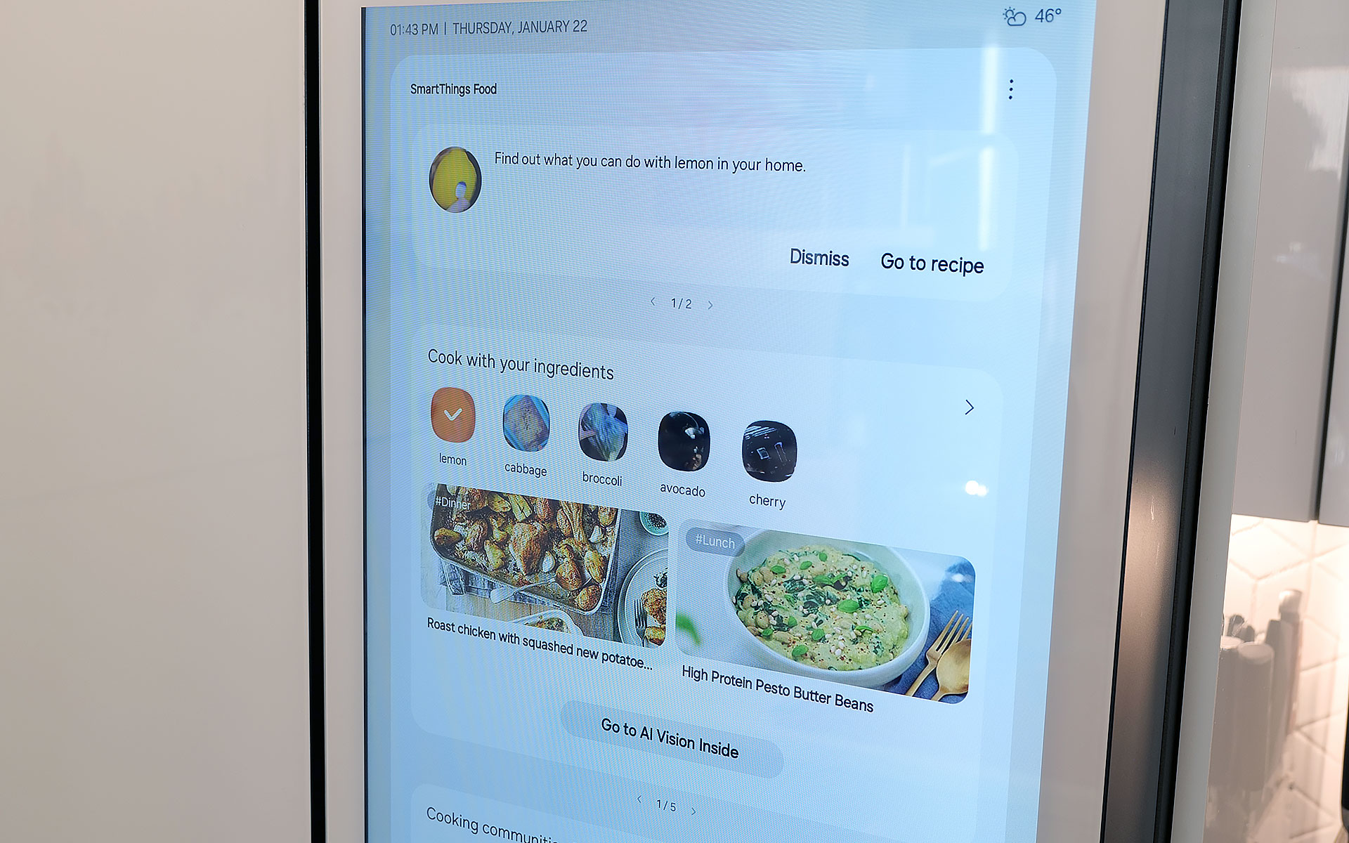 Samsung also uses AI to suggest recipes based on ingredients you already have in the fridge. You can even specific things like food preferences and dietary restrictions. 