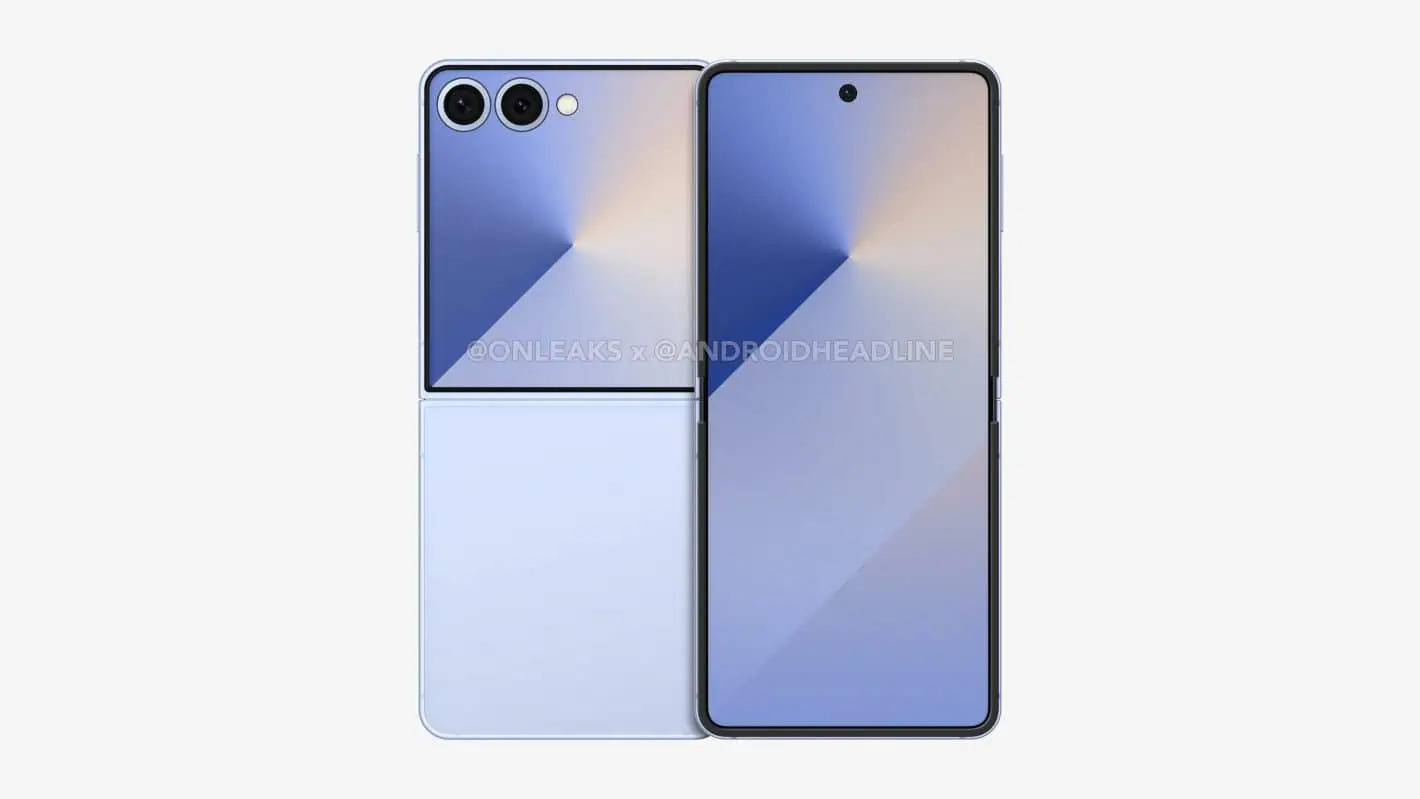 A render of the rumored Galaxy Z Flip 7 with a larger cover screen.