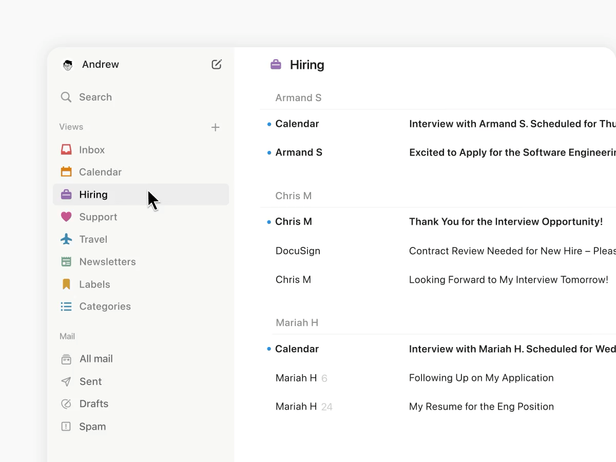 A GIF showcasing Notion Mail's Views features, which allows you to easily sort and prioritize your messages. 