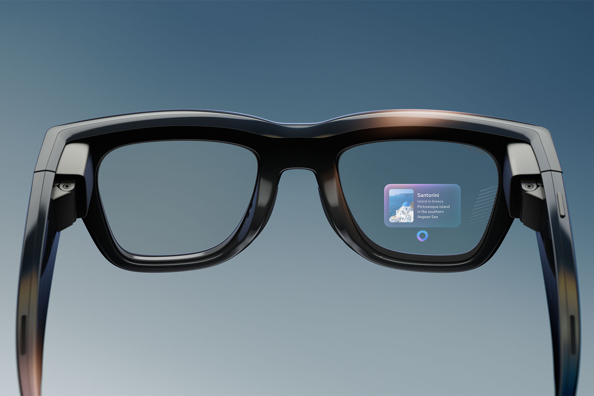 Meta AI on the glasses' display delivers information in a card-like interface.