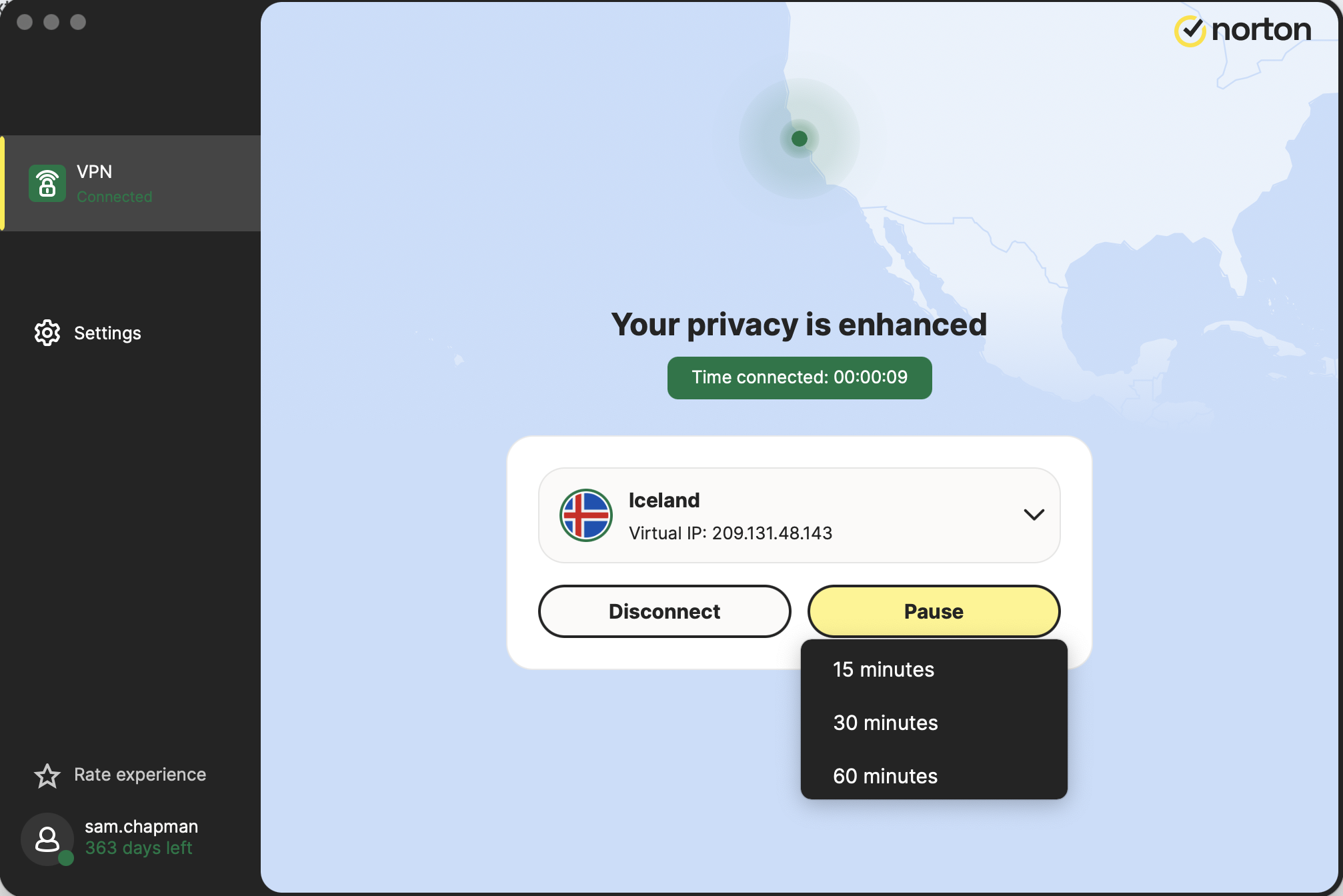 pause connection norton vpn