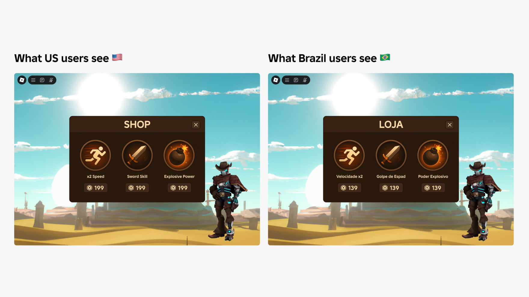 The regional pricing tool in action.