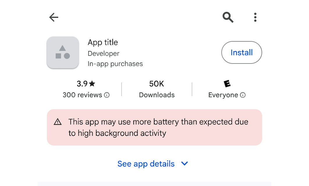 Play Store battery warning