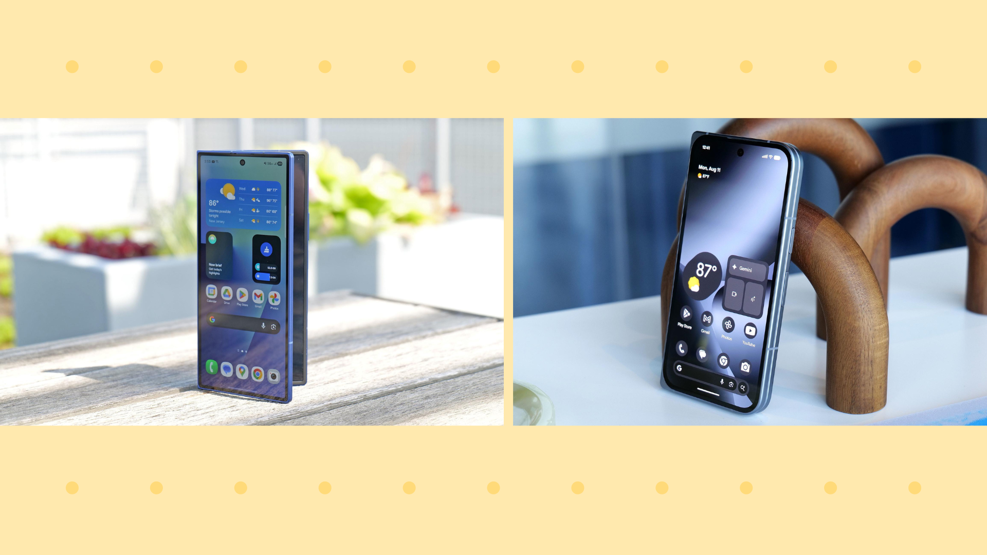 The Samsung Galaxy Z Fold 7 (left) next to the new Pixel 10 Pro Fold (right)