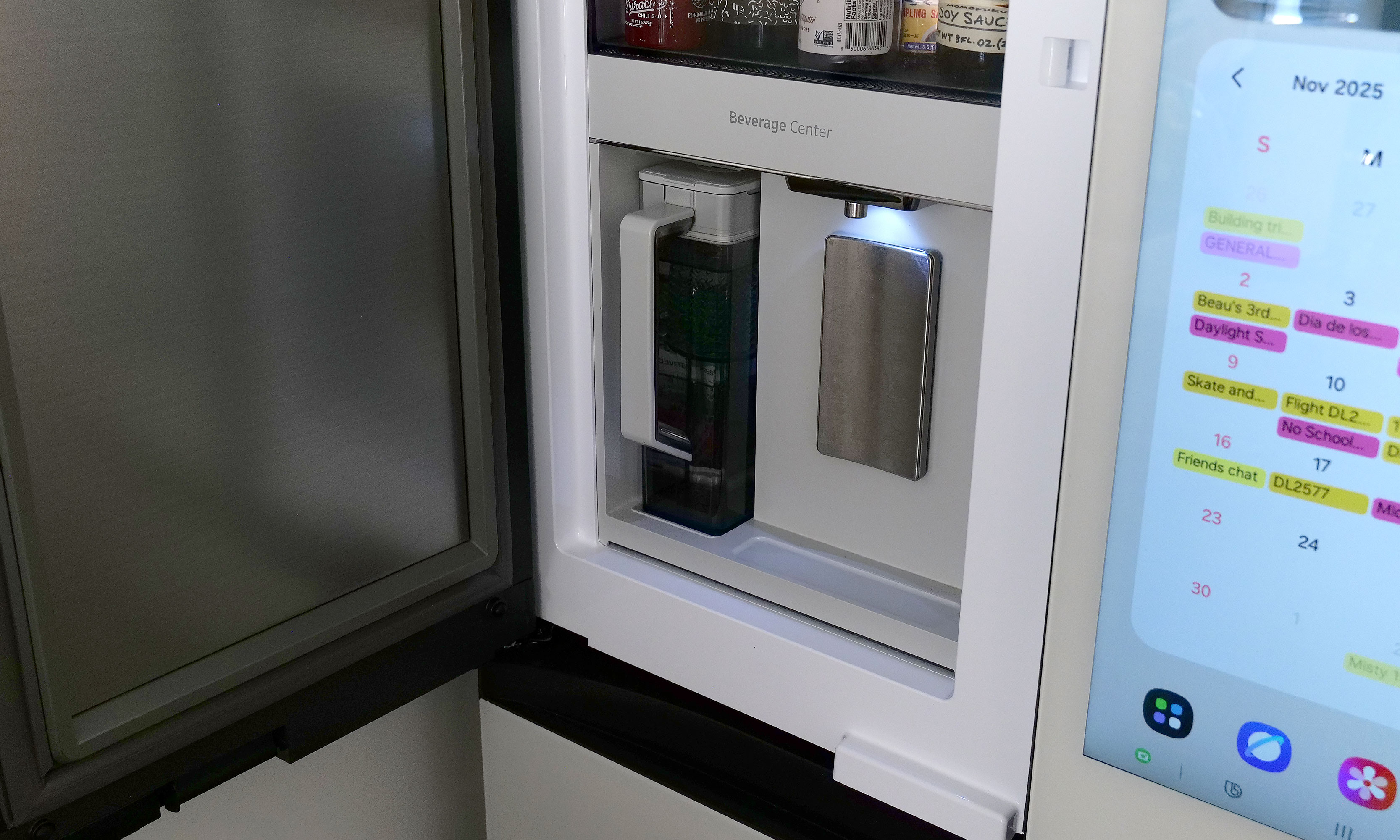 Samsung's Beverage Center features a traditional water dispenser and a built-in pitcher that automatically refills itself after  each use. 