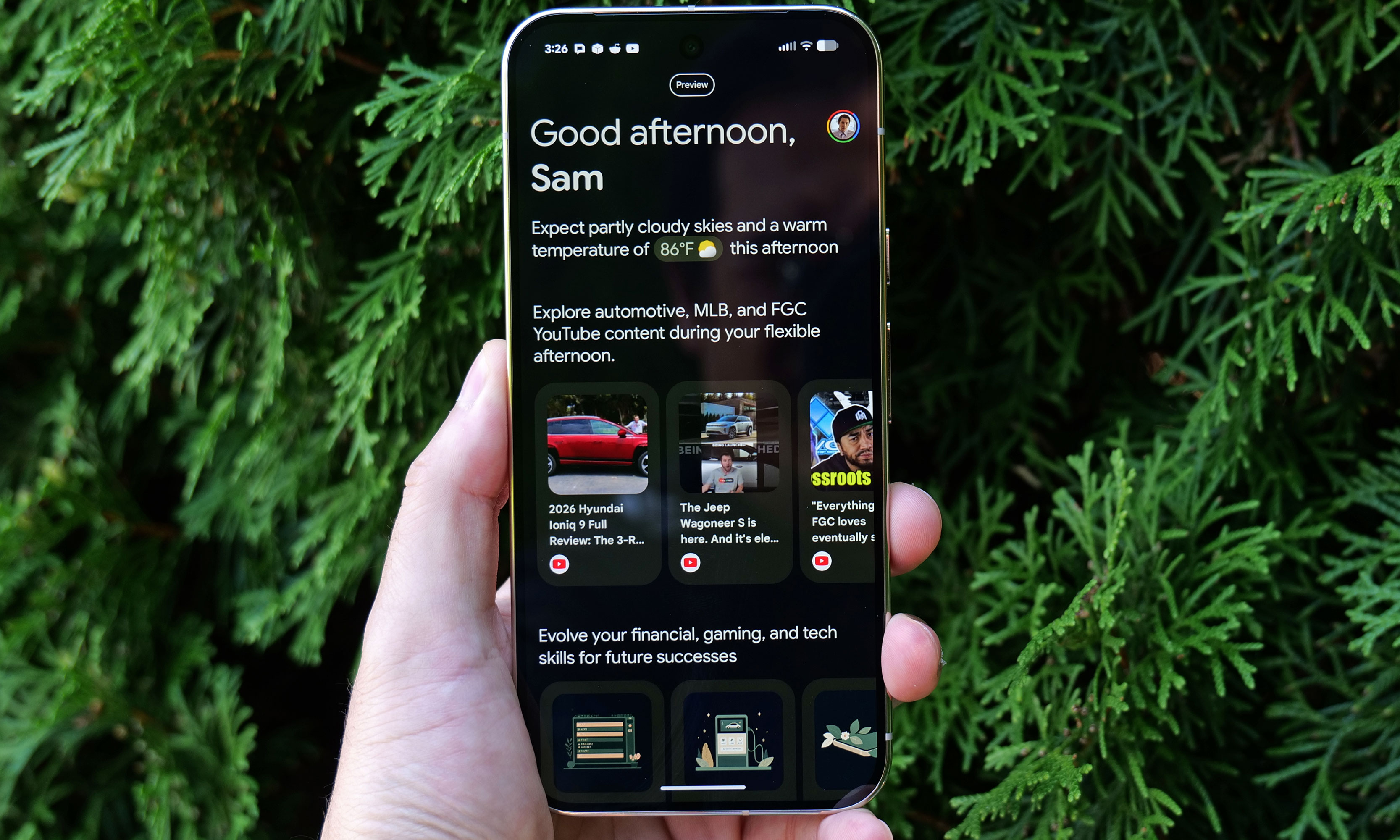 The new Daily Hub feature on the Pixel 10 family is designed to surface things like upcoming events, the weather and stories and videos on topics you may be interested in. 
