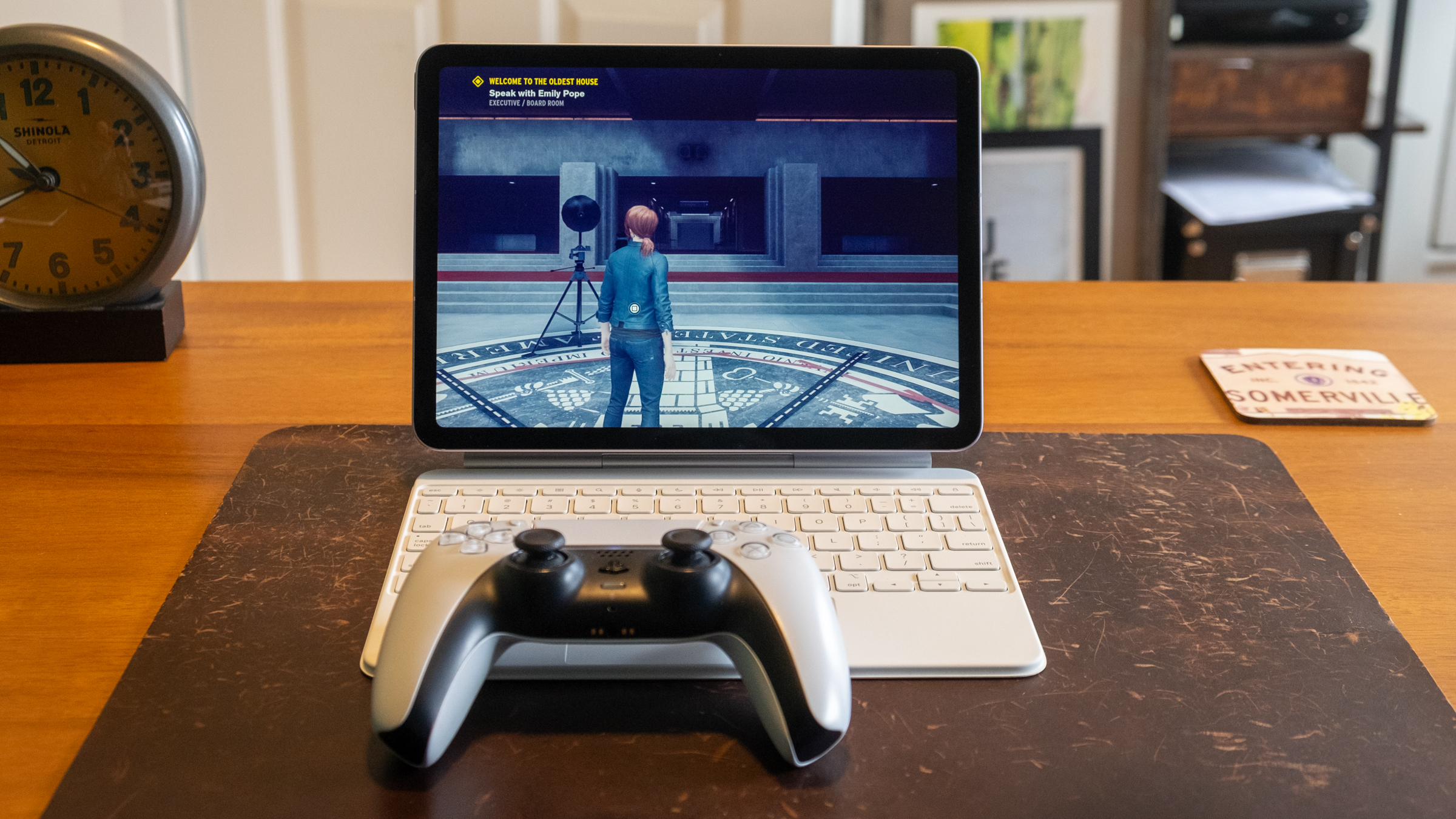 Apple's iPad Air M4 playing the video game 'Control.'