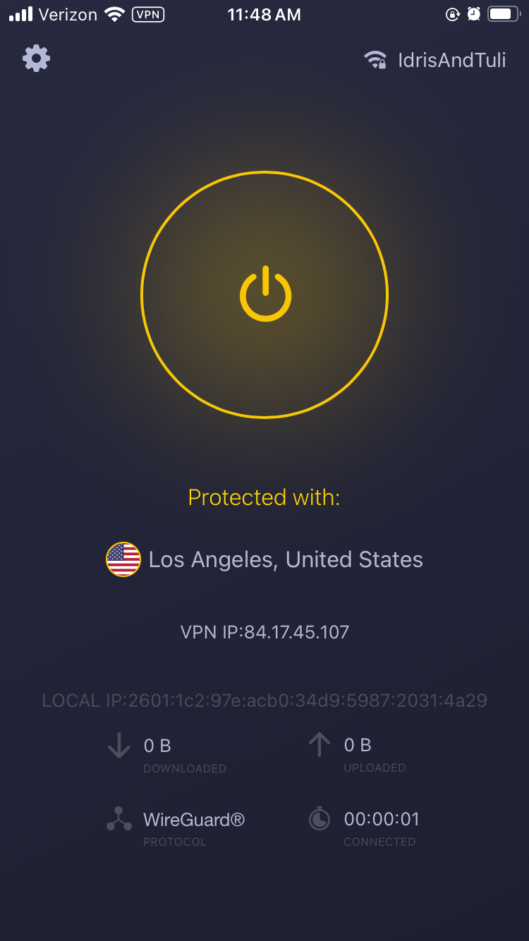 The main page of CyberGhost's iPhone app.