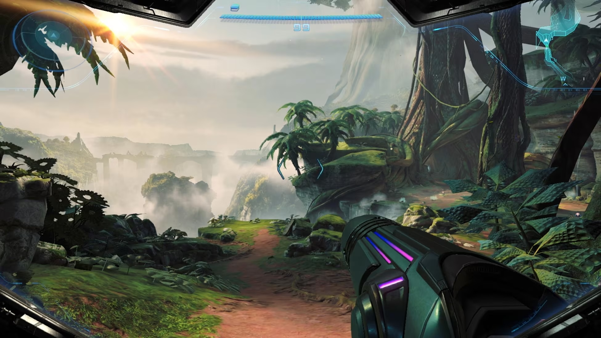 A screenshot showing the jungle world of Metroid Prime 4: Beyond.