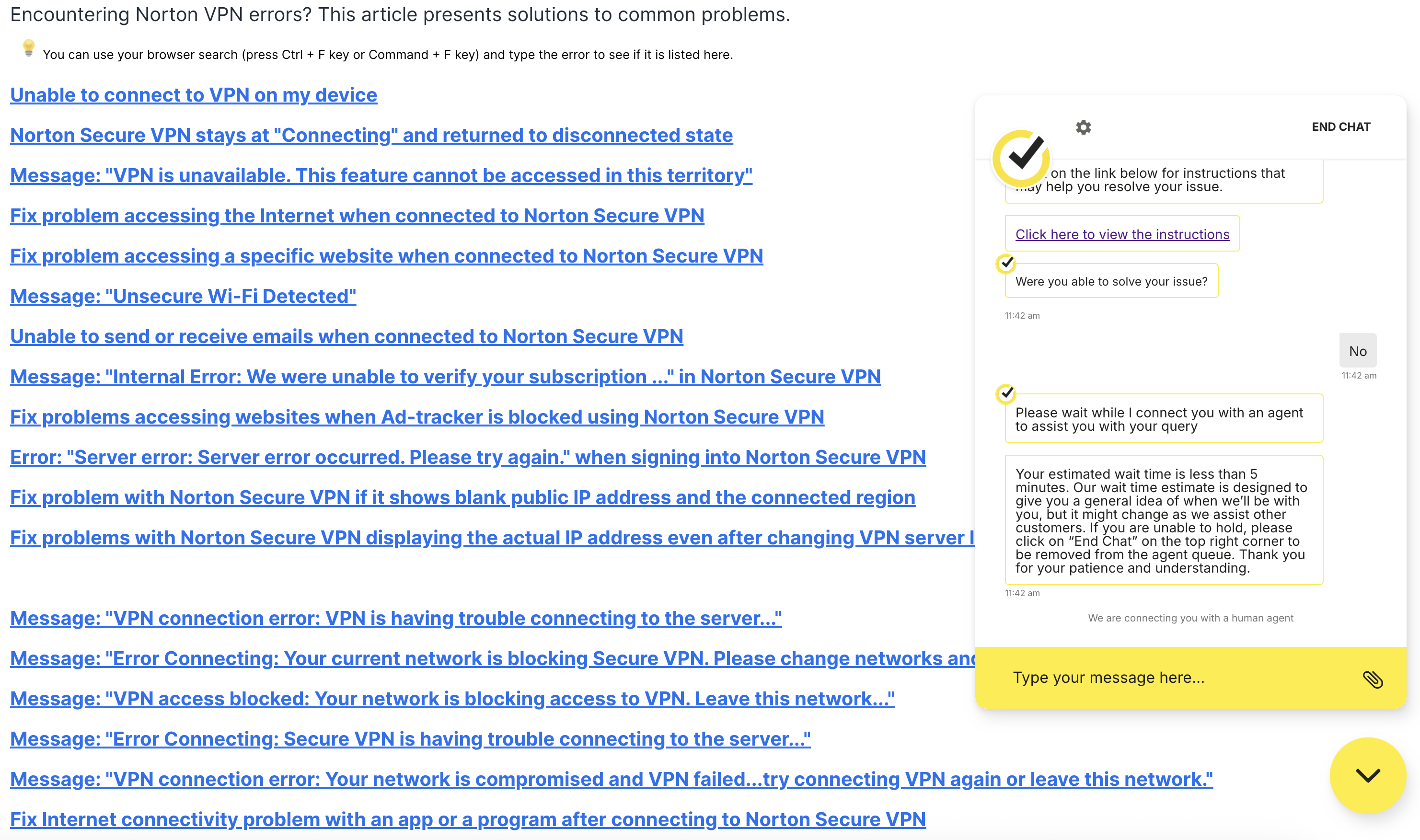 live chat norton vpn