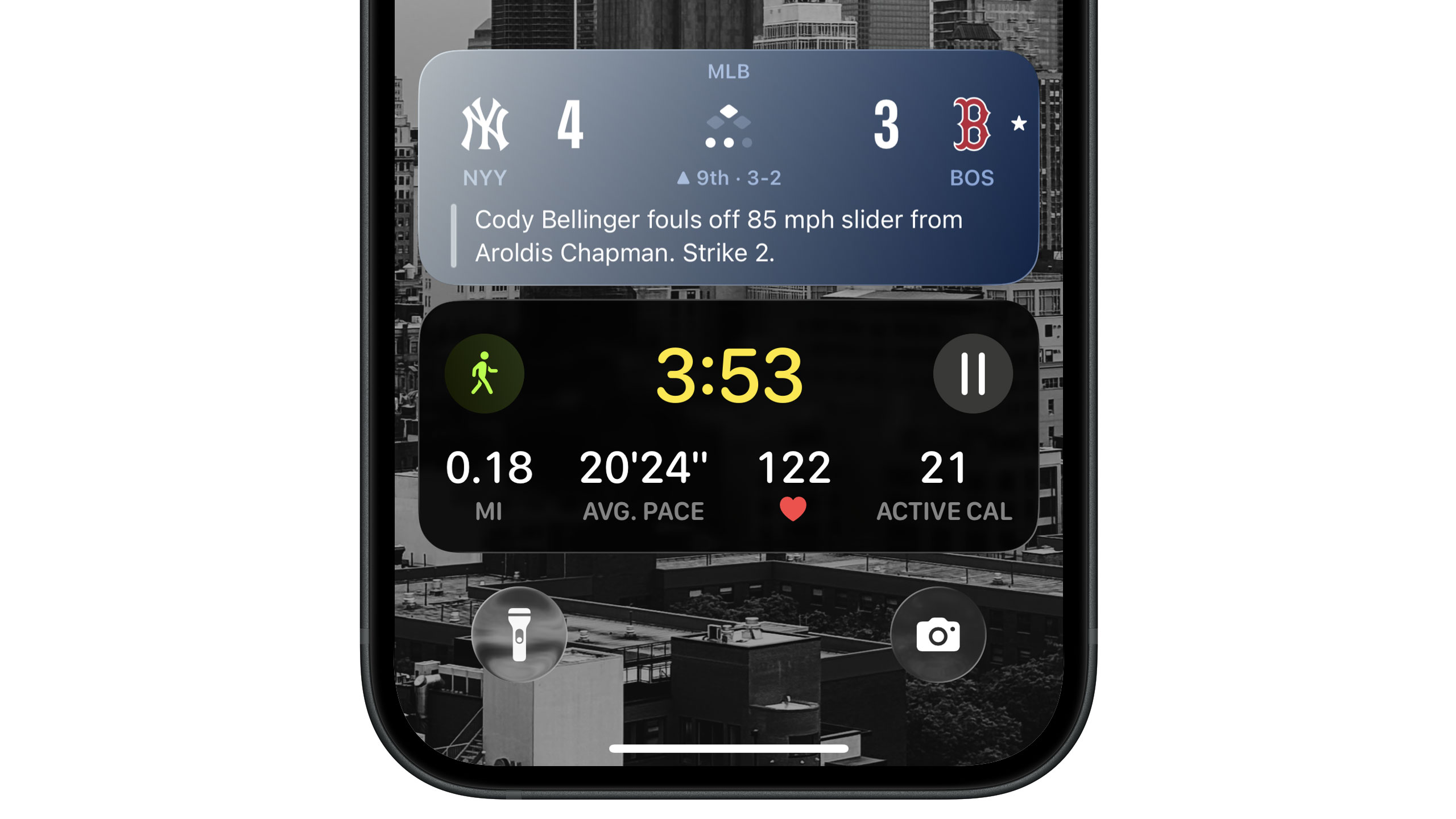 Heart rate stats from the Fitness app are visible in various places around iOS 26, including Live Activities on the Lock Screen.