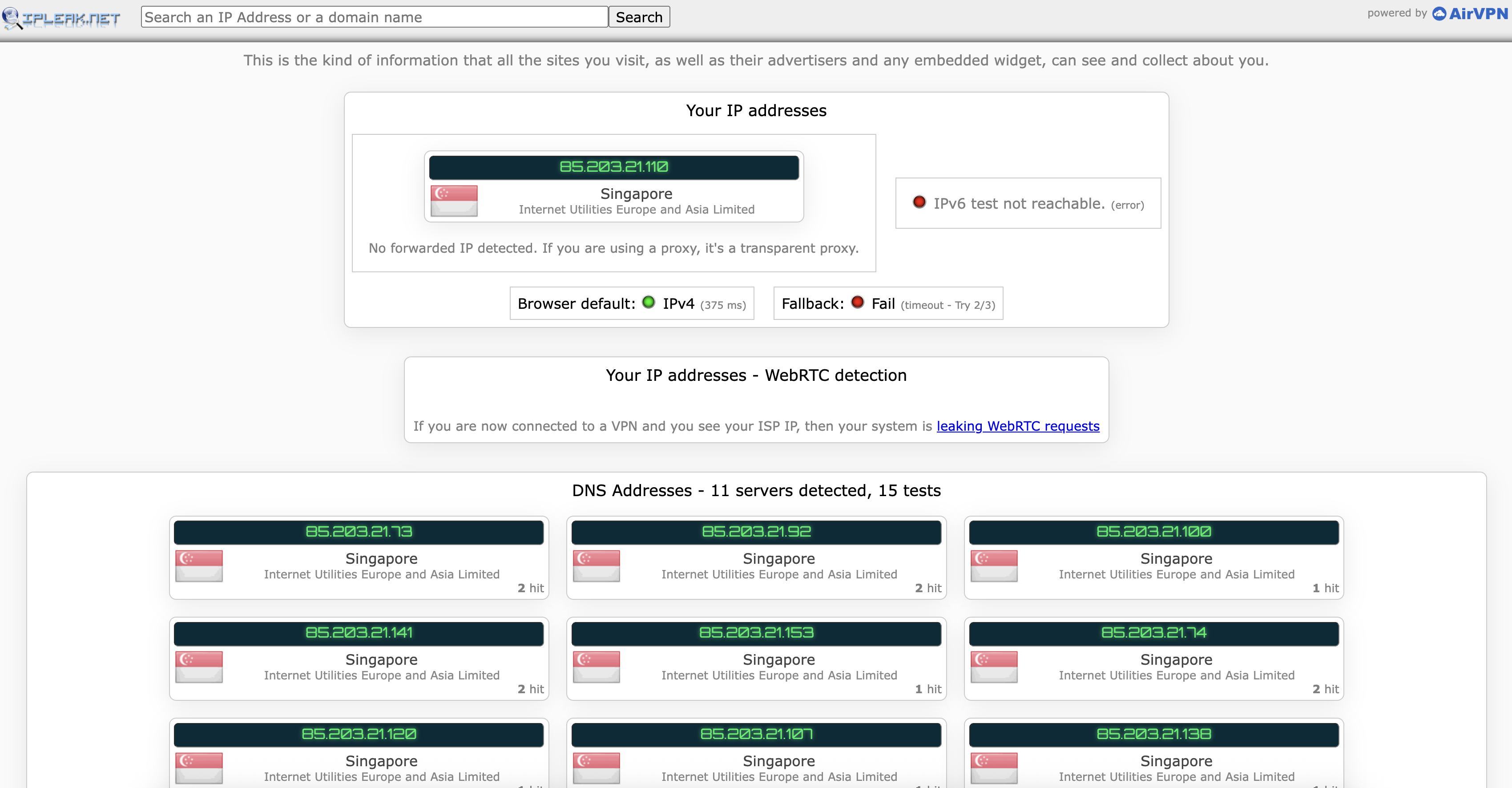 We checked our IP while connected to the virtual India location, which is run from a physical server in Singapore. Don't worry -- it still looks like India to streaming services.