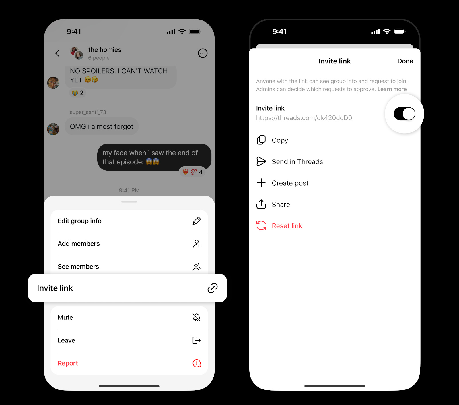 Screenshots of the Threads app.