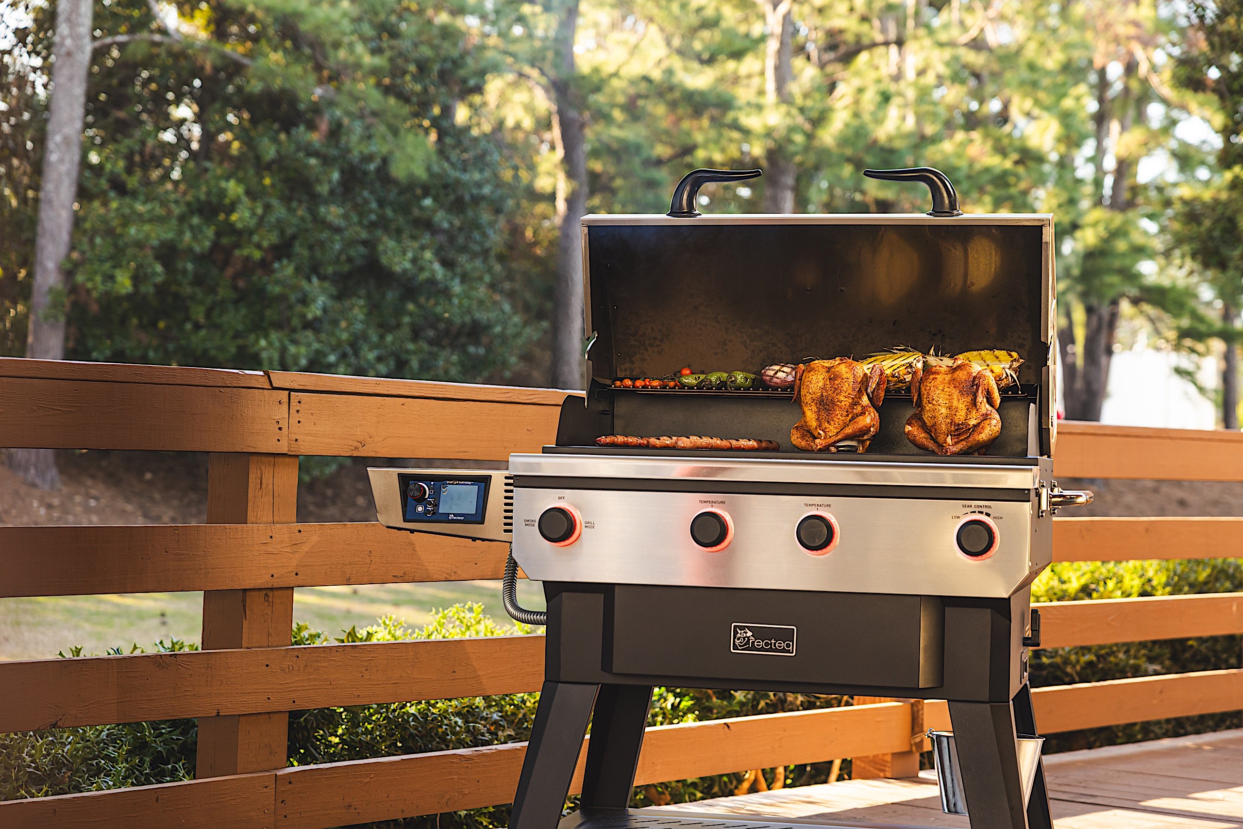 Recteq's X-Fire Pro has knobs that will be familiar to gas grillers and a display controller that will appeal to pellet fans. 