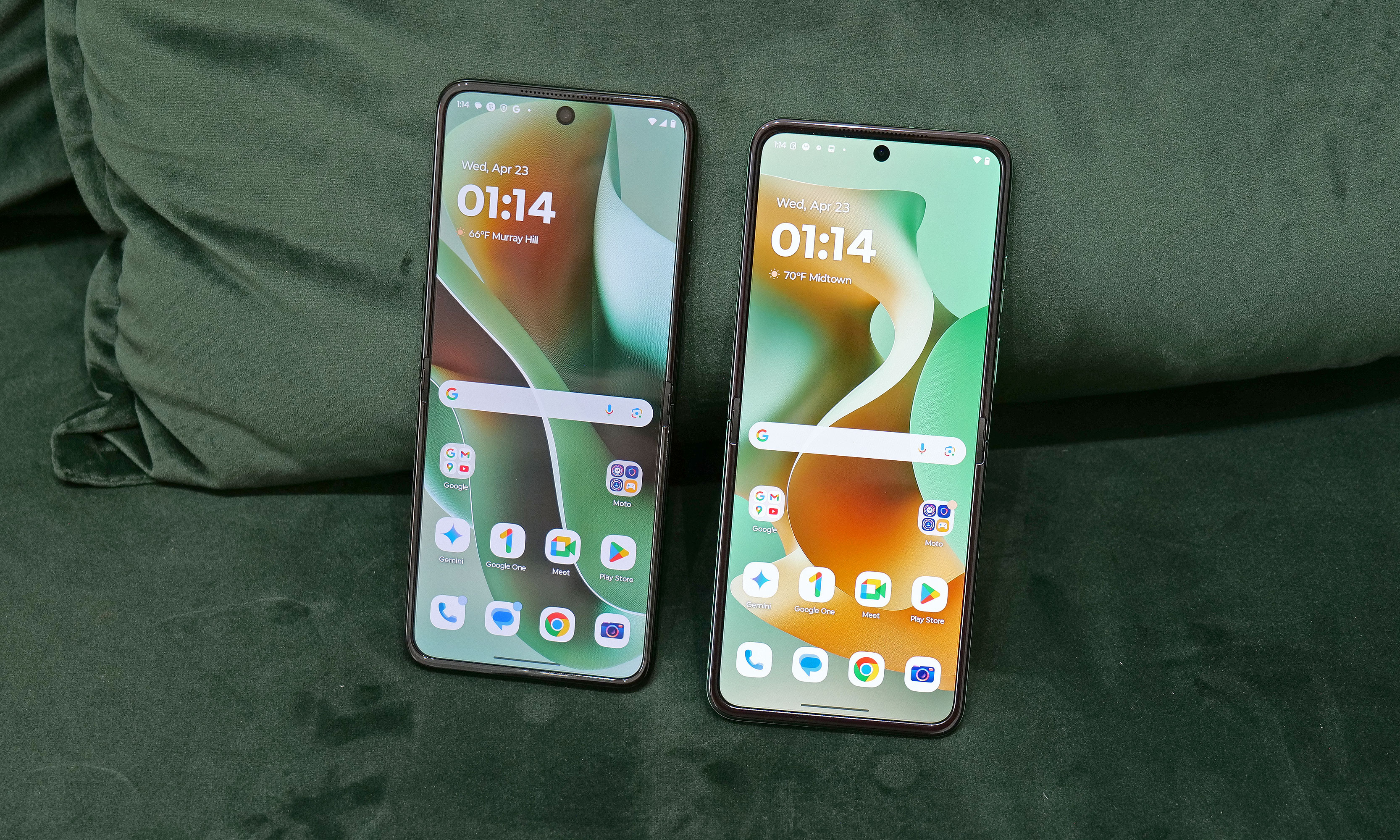 The 2025 Razr Ultra has a slightly larger 7-inch flexible OLED with a higher resolution and 165Hz refresh rate compared to the base model.