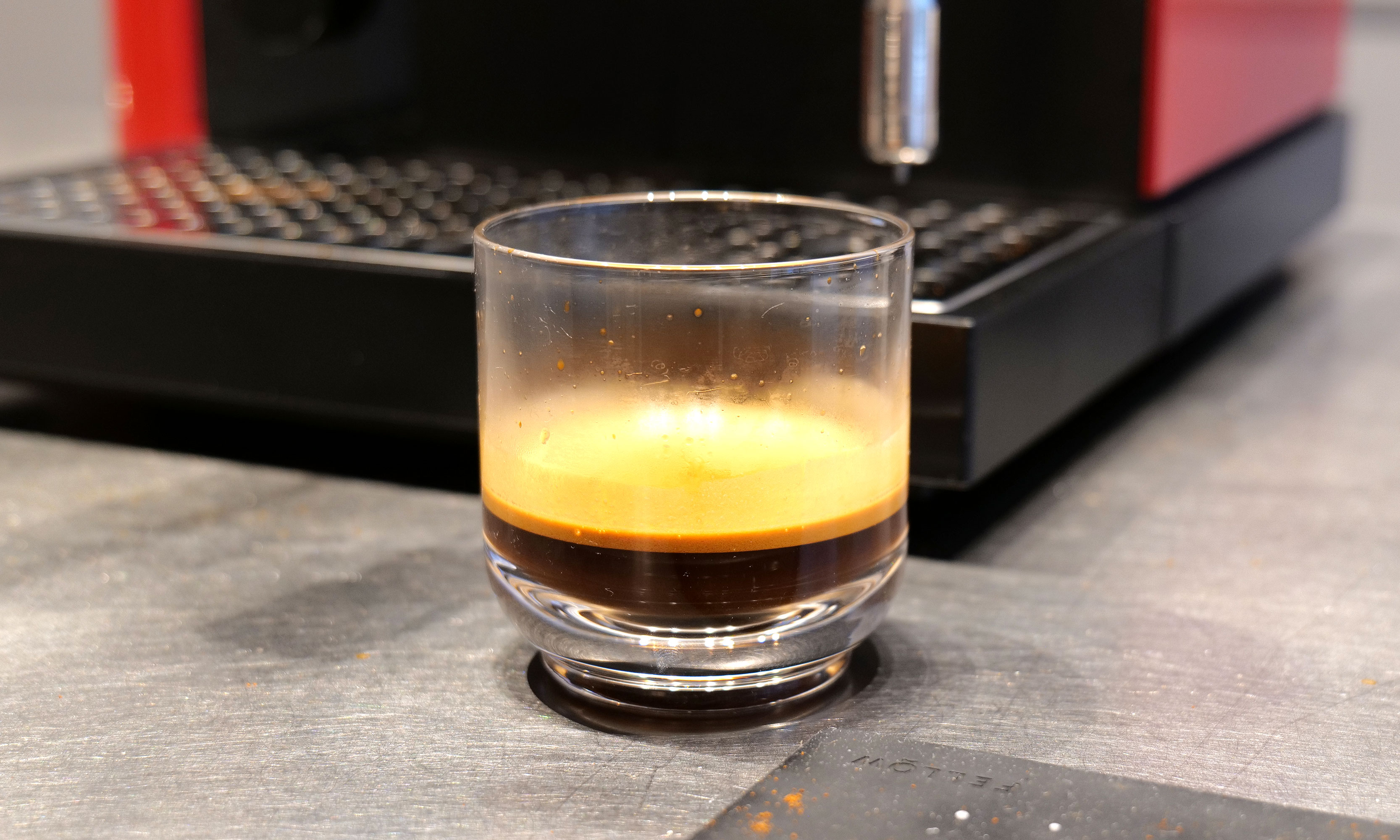 A cup of espresso made by Fellow's Espresso Series 1.